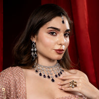 Lavender Teardrop American Diamond Statement Jewelry Set for Women