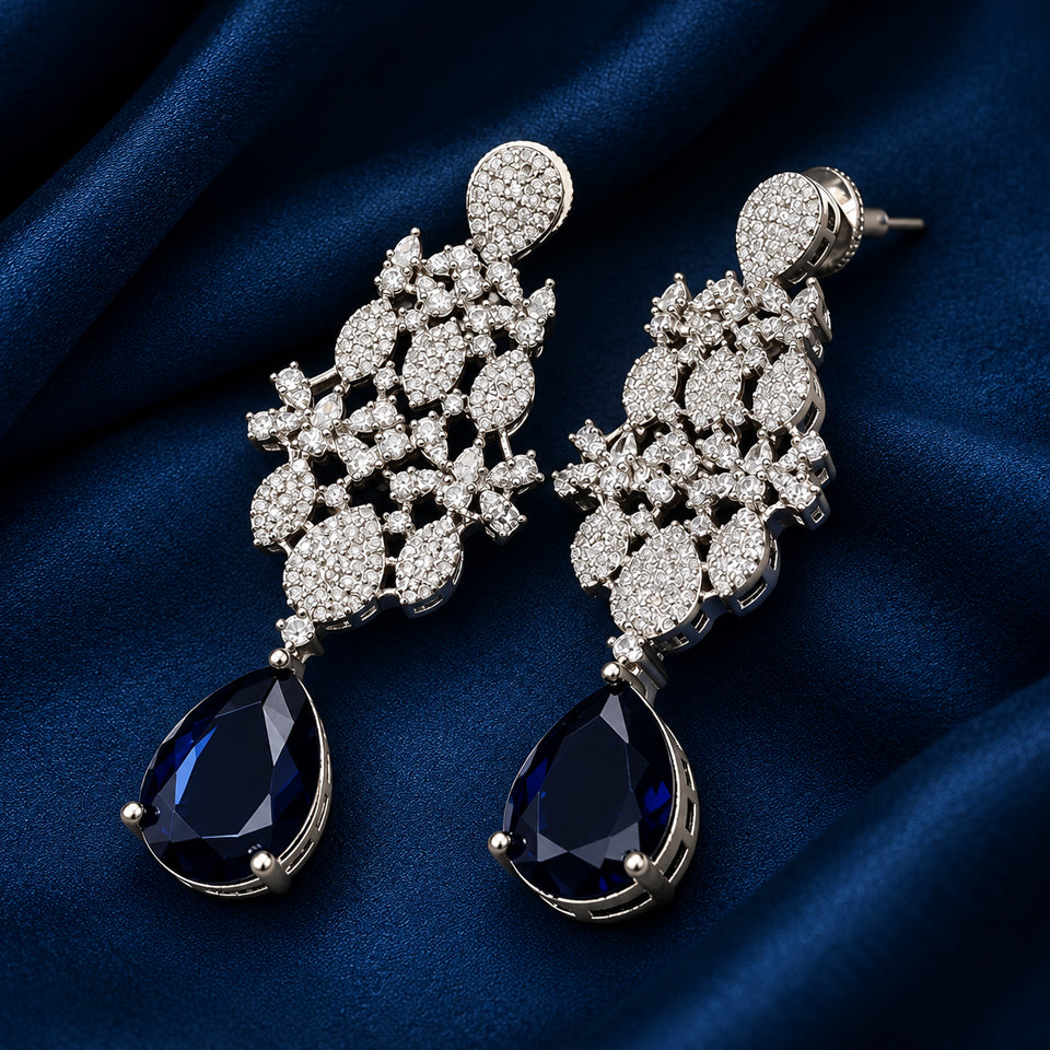Blue American Diamond Zirconia Necklace Set