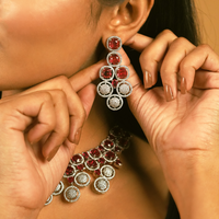 Red Wine American Diamond Necklace Set