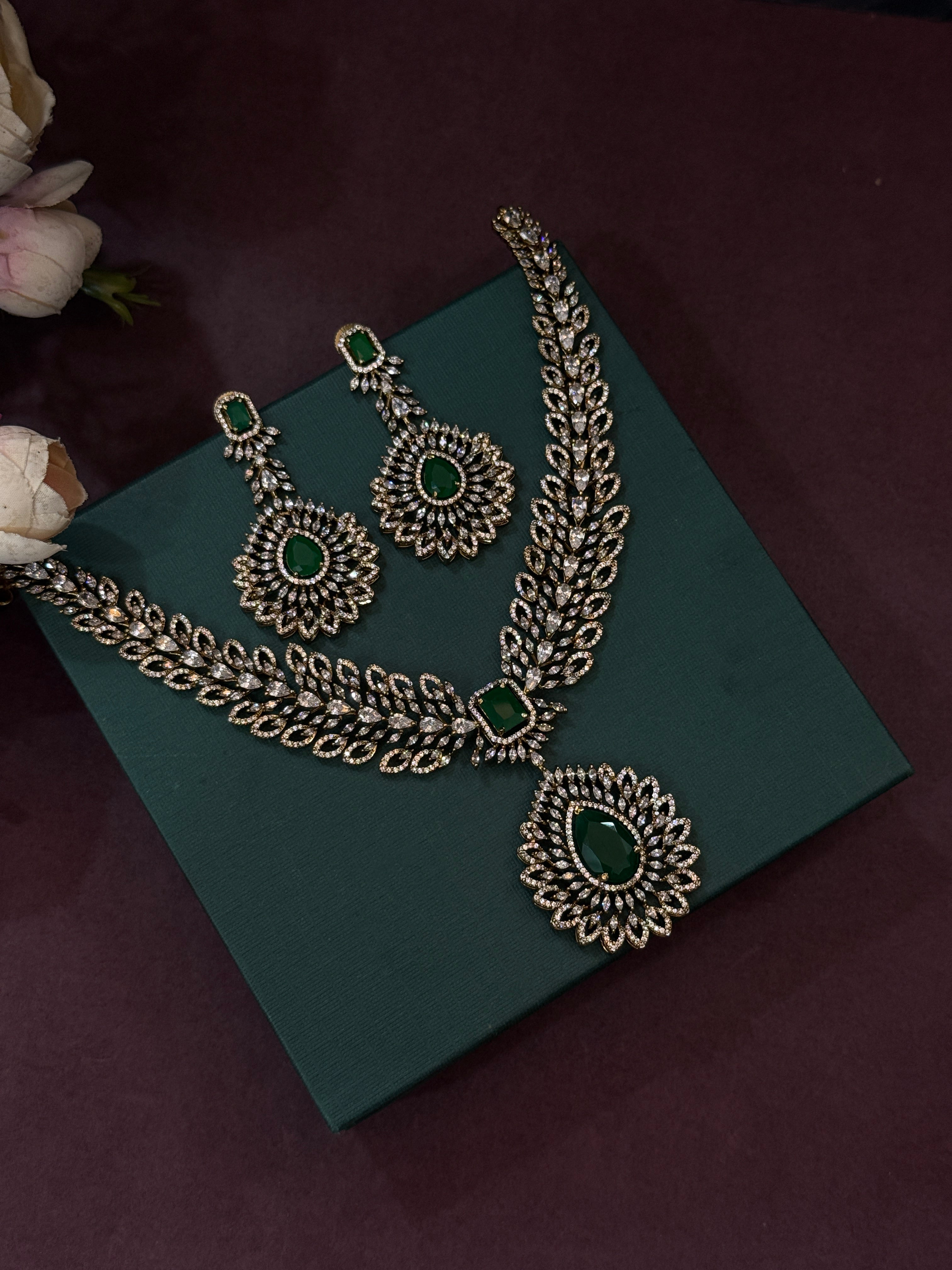 Green Victorian Kundan Necklace Set