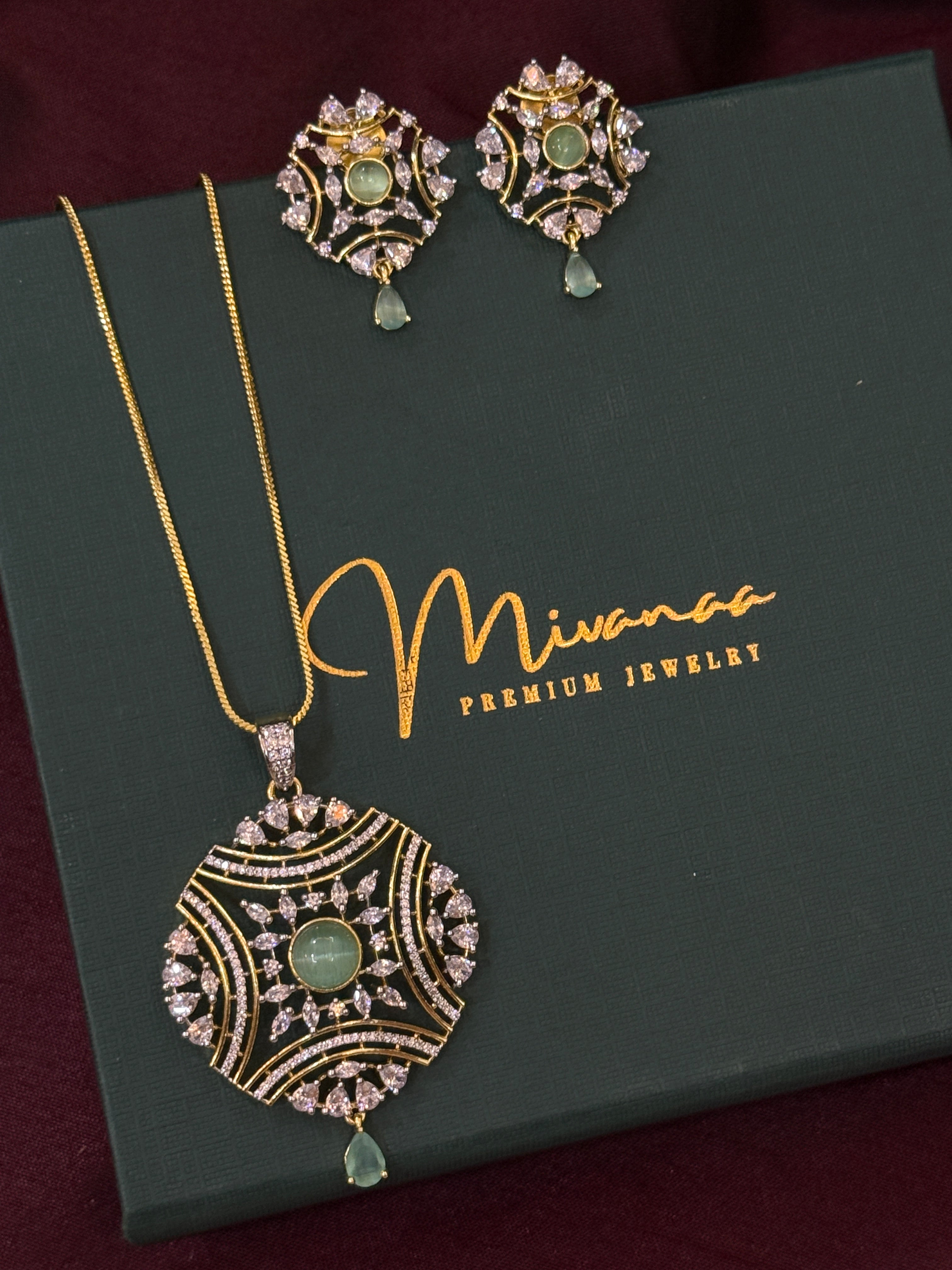 Elegant Gold-Plated Mint CZ Pendant Set