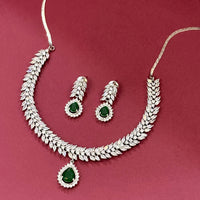 Emerald Teardrop AD Stone Necklace Set with Leaf Design