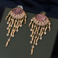 Pink Crystal Drop American Diamond Statement Earrings – Gold Finish