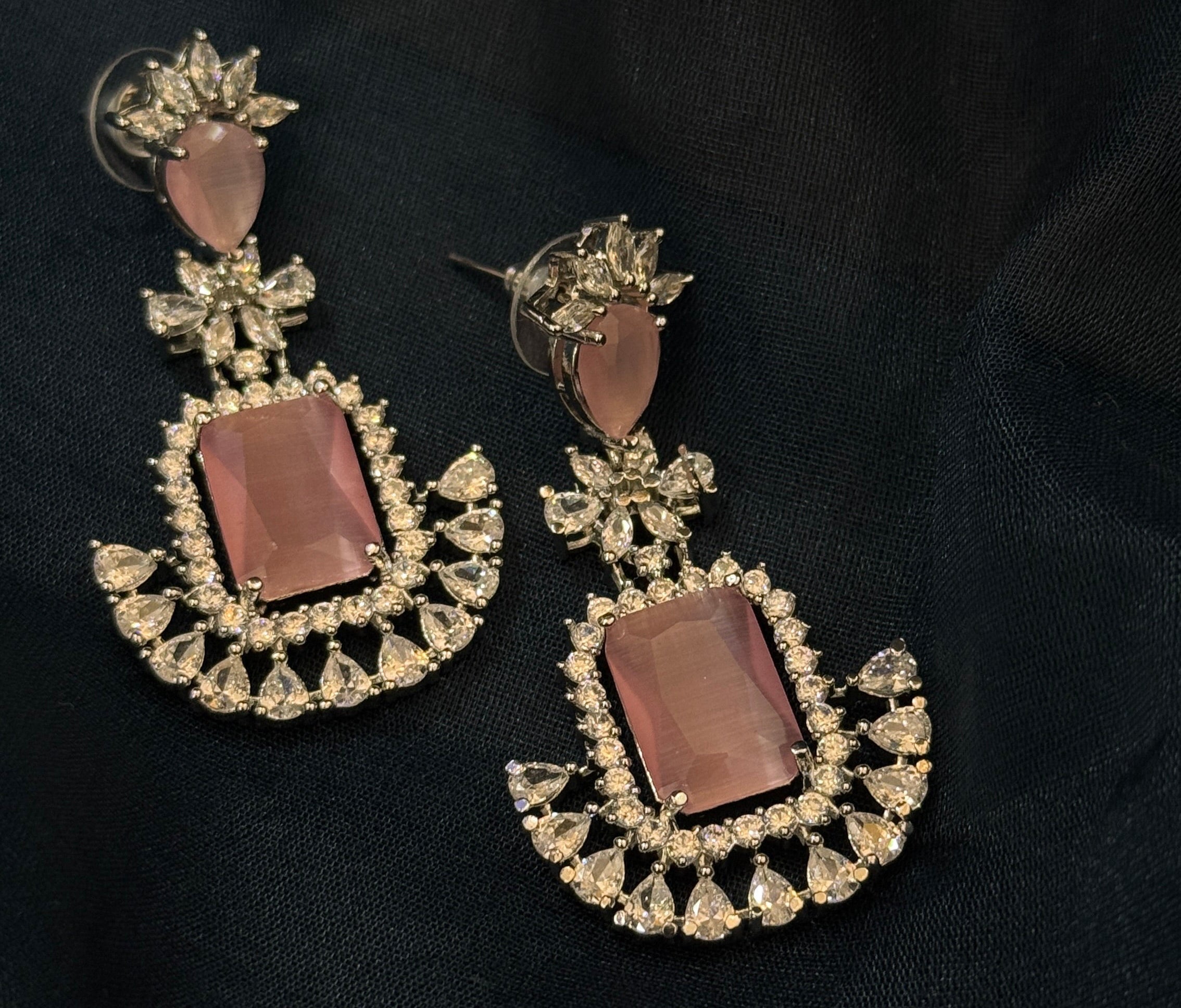 Blush Pink American Diamond Necklace Set