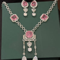 Elegant Pink Crystal Diamond Finish Necklace Set