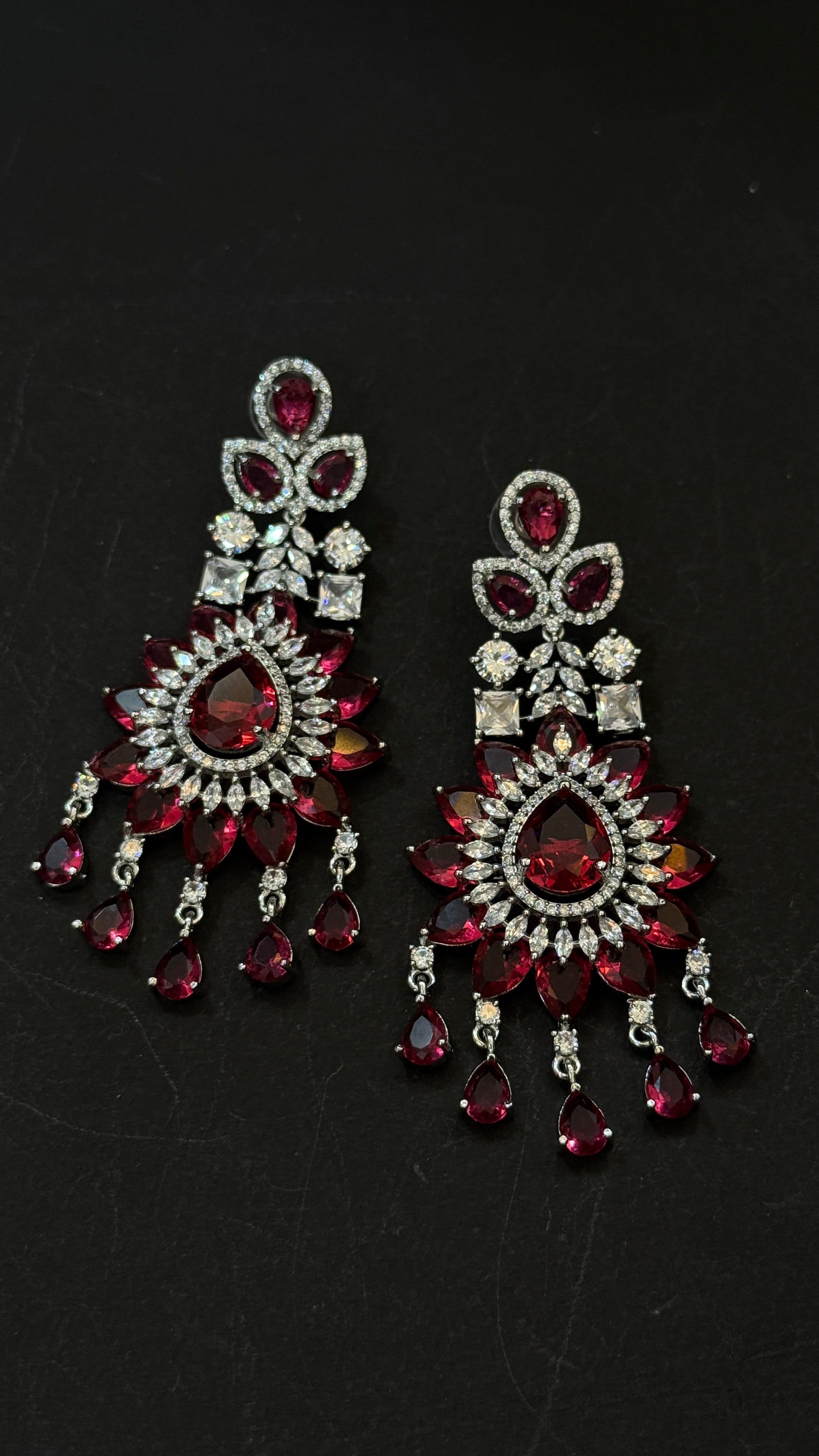 Ruby Red American Diamond Necklace Set