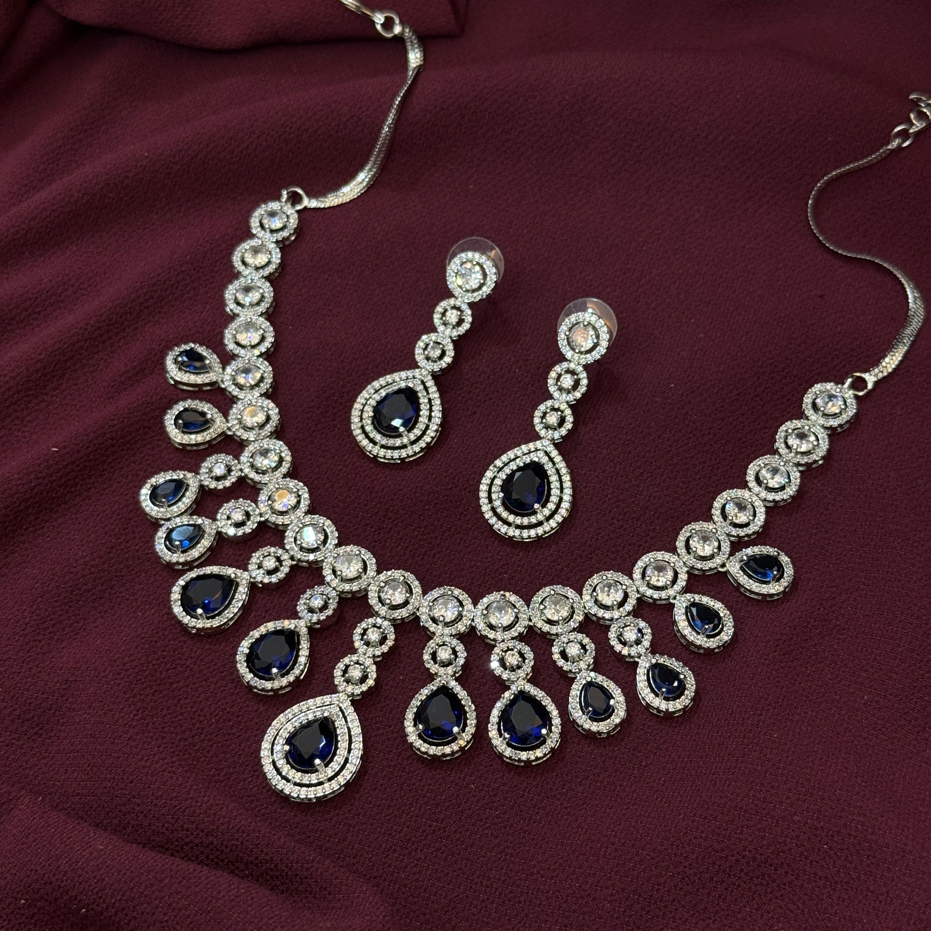 Premium Blue Stone Designer Necklace Set