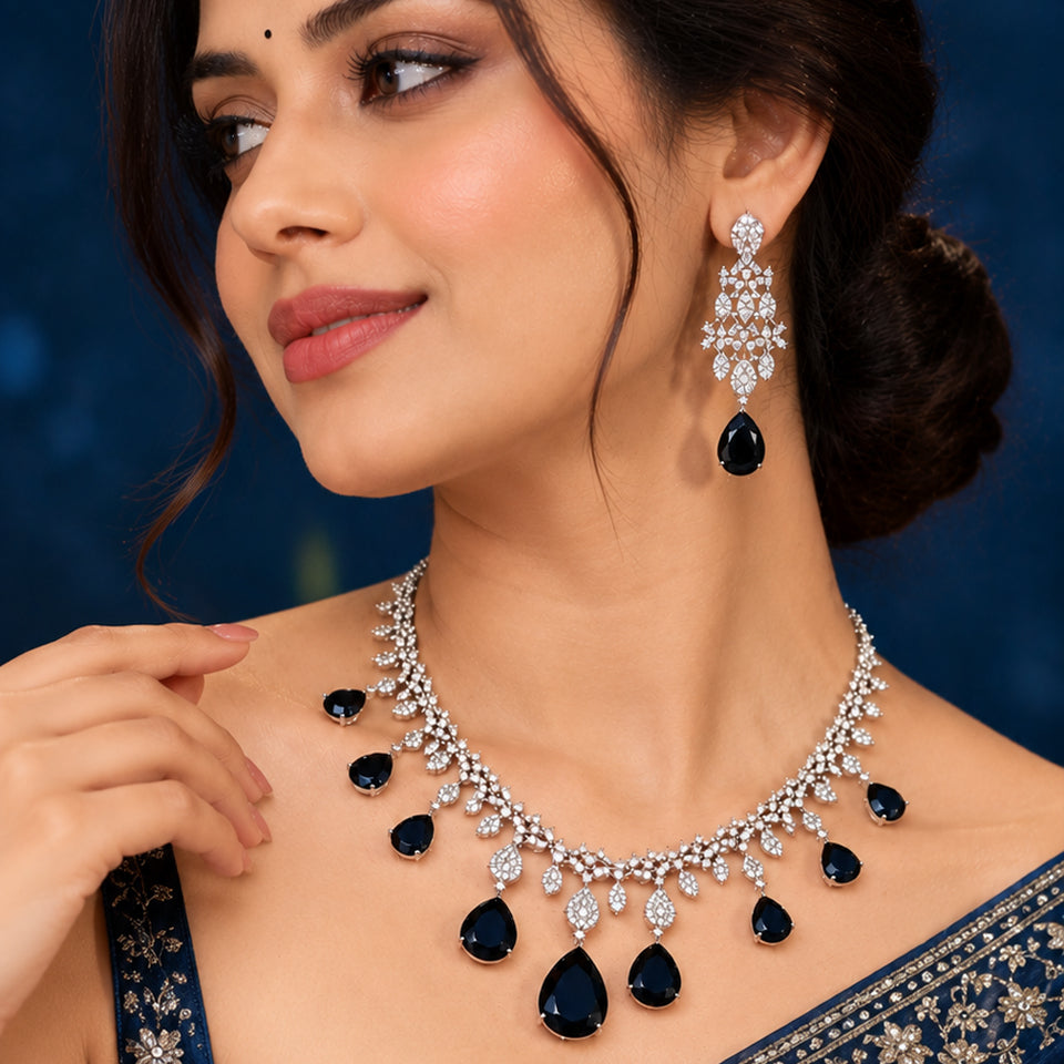 Blue American Diamond Zirconia Necklace Set