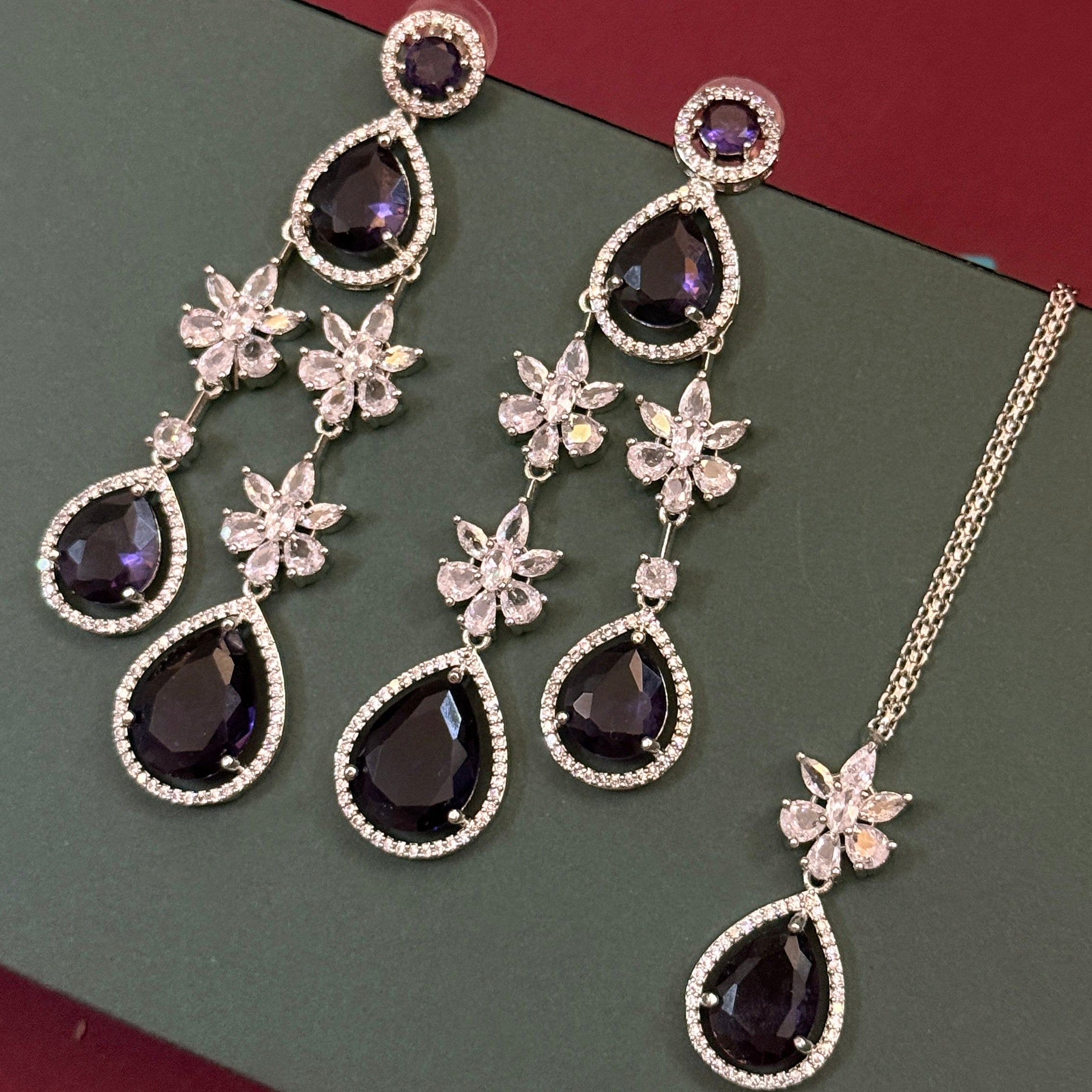 Lavender Teardrop American Diamond Statement Jewelry Set for Women