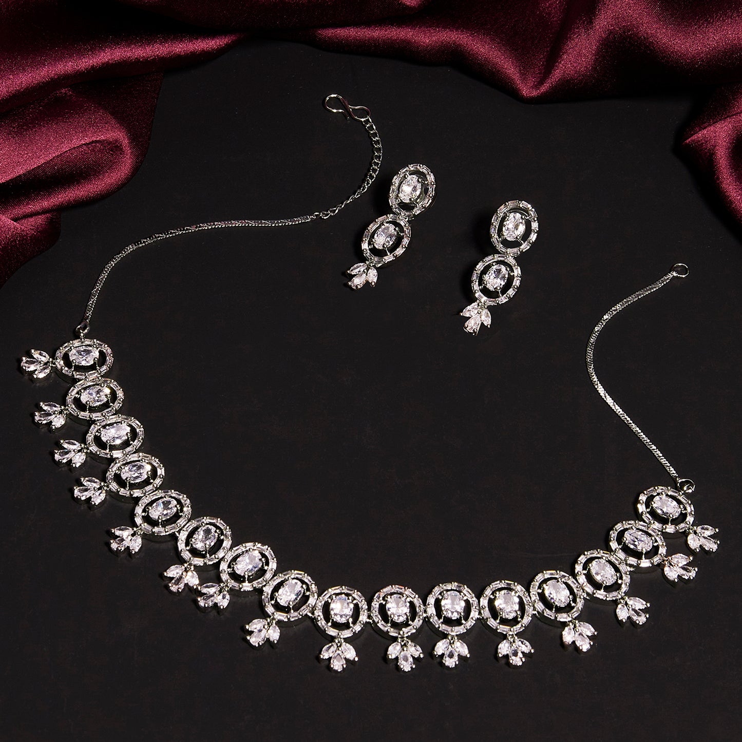 Trendy American Diamond Party Wear Necklace Set - Mivanaa