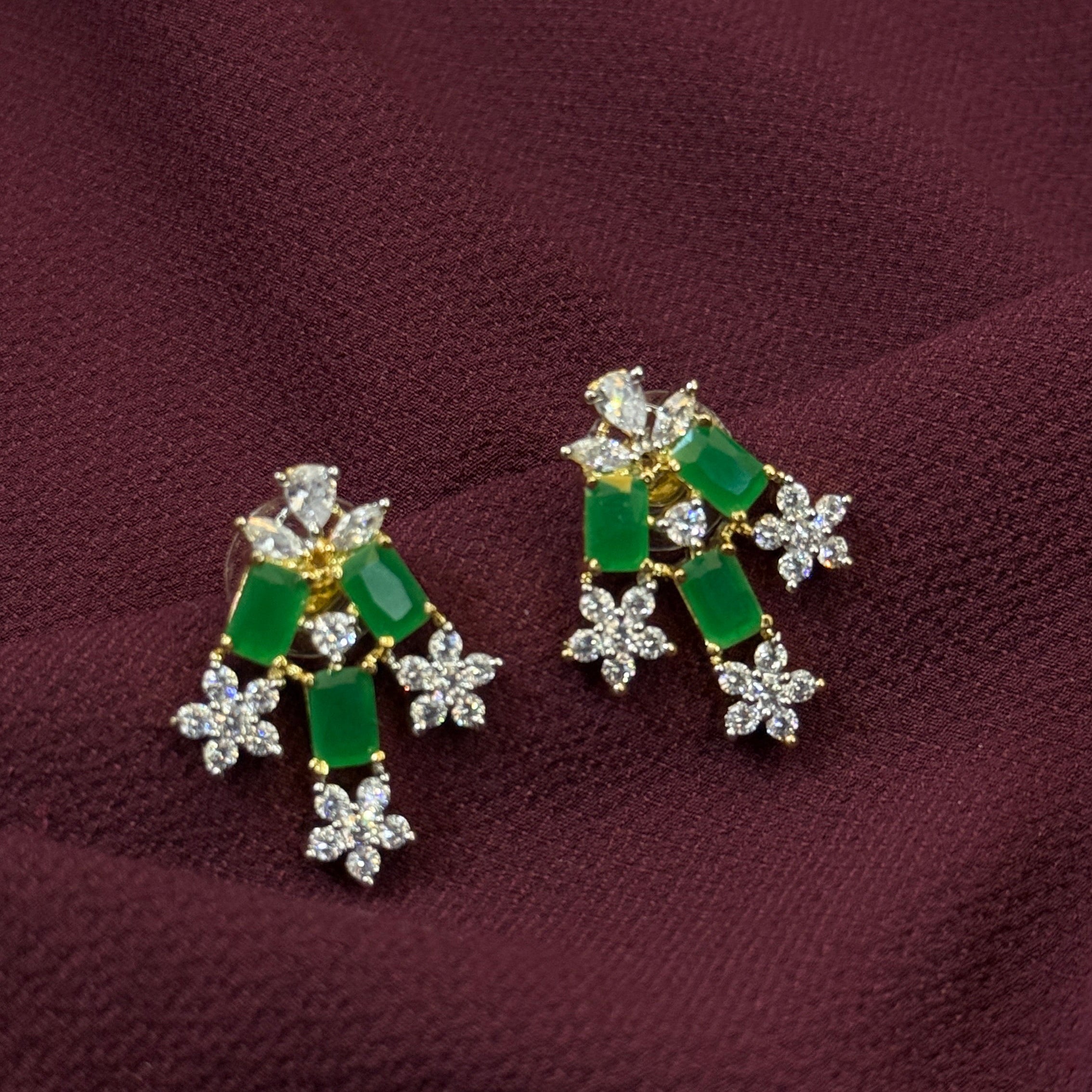 Emerald & Diamond Look Necklace Set - Partywear Jewelry