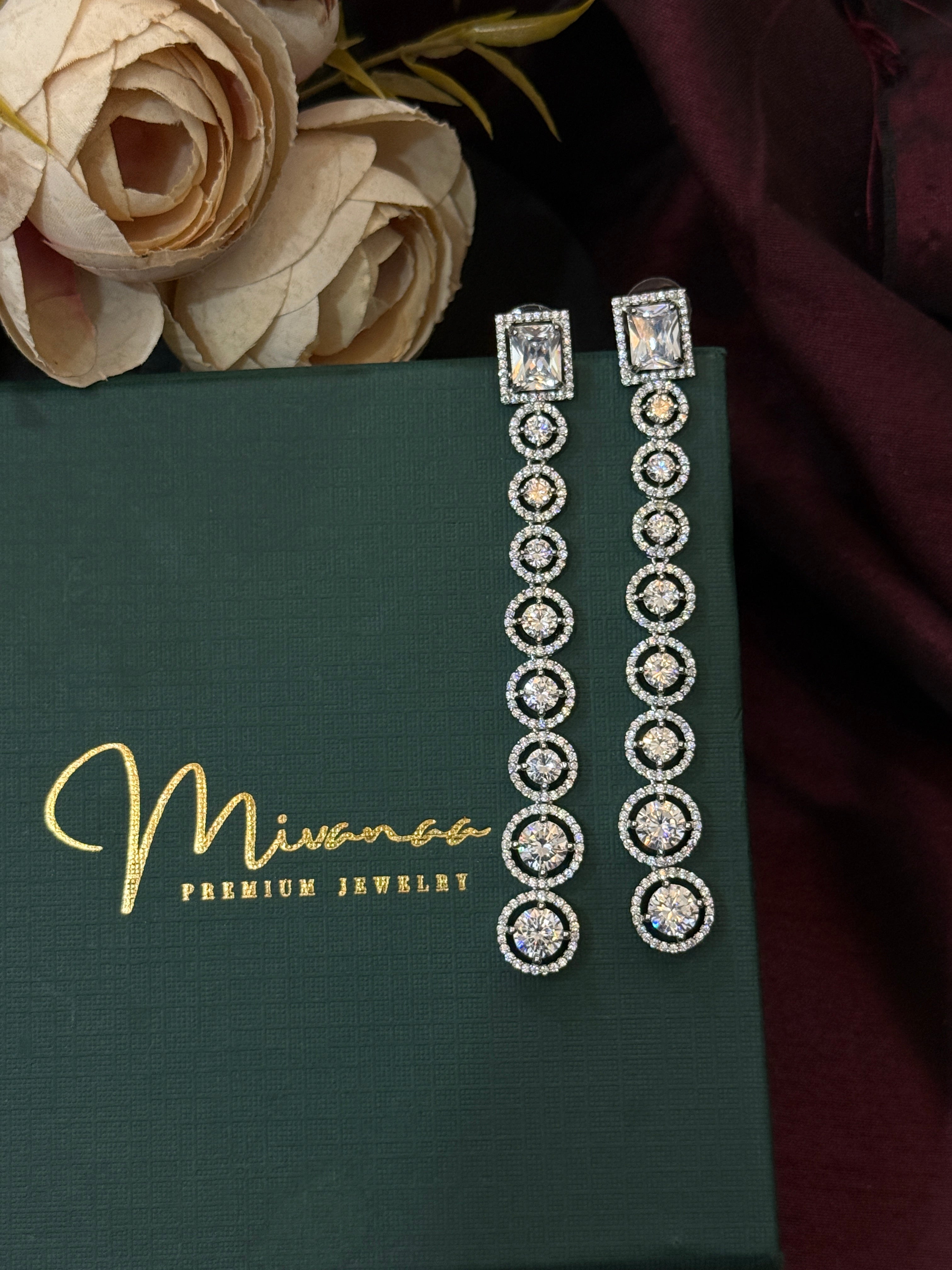 Elegant CZ Stone Linear Drop Earrings