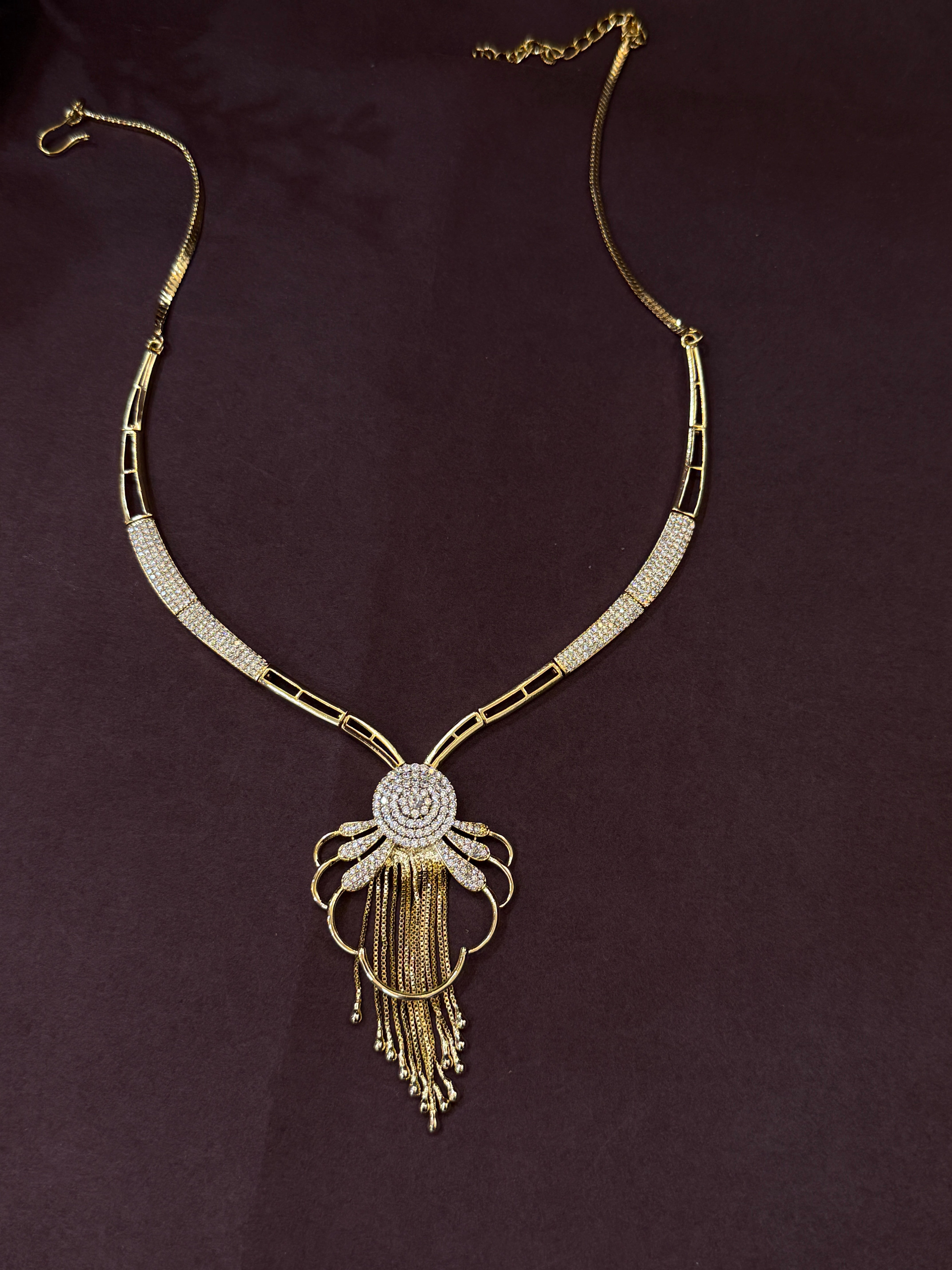 Golden Cascade CZ Necklace Set