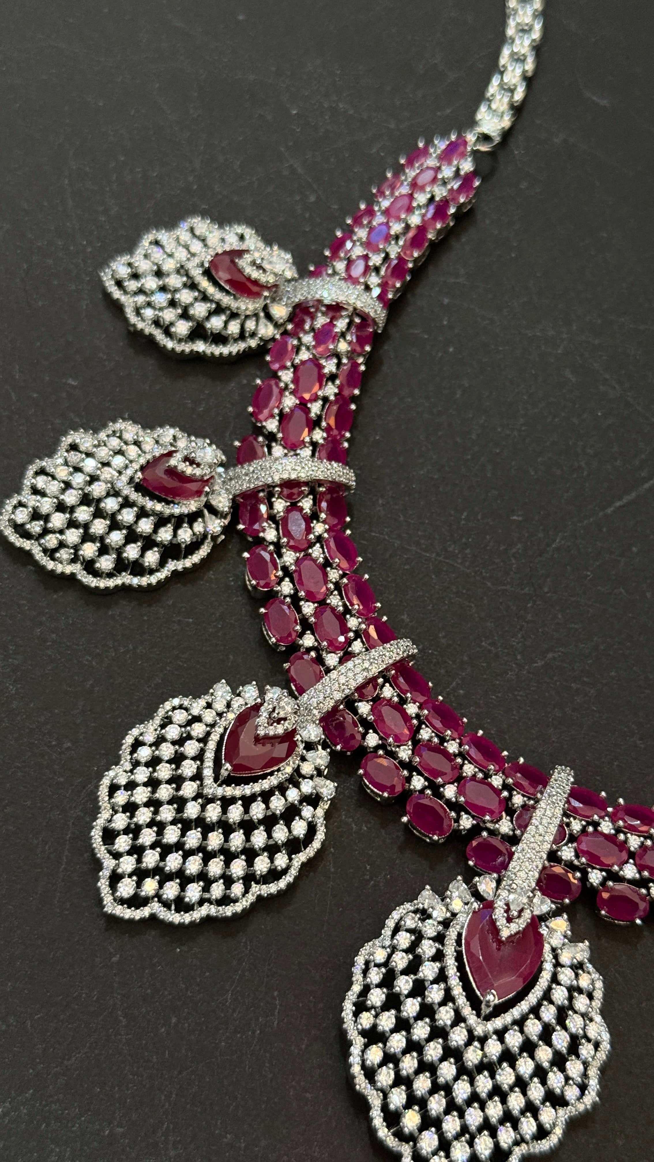 Elegant Maroon Crystal Wedding Jewellery Set