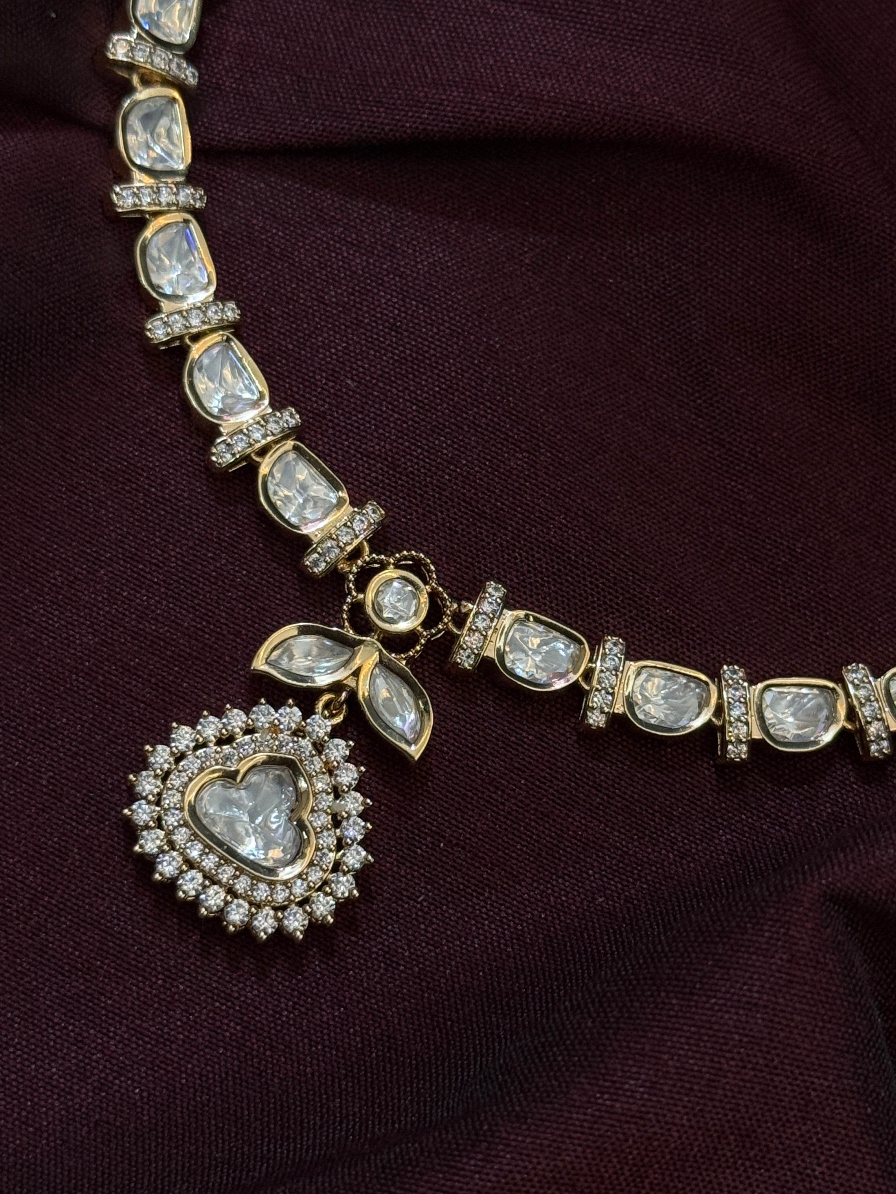 Royal Heart Motif Real Polki Kundan Necklace Set