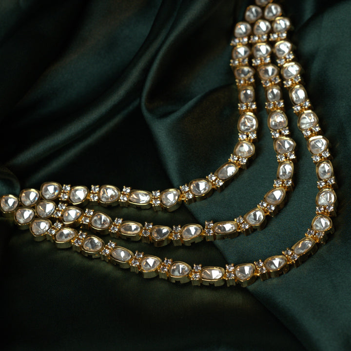Gold Tone KundanThree Layer Necklace Set - Mivanaa