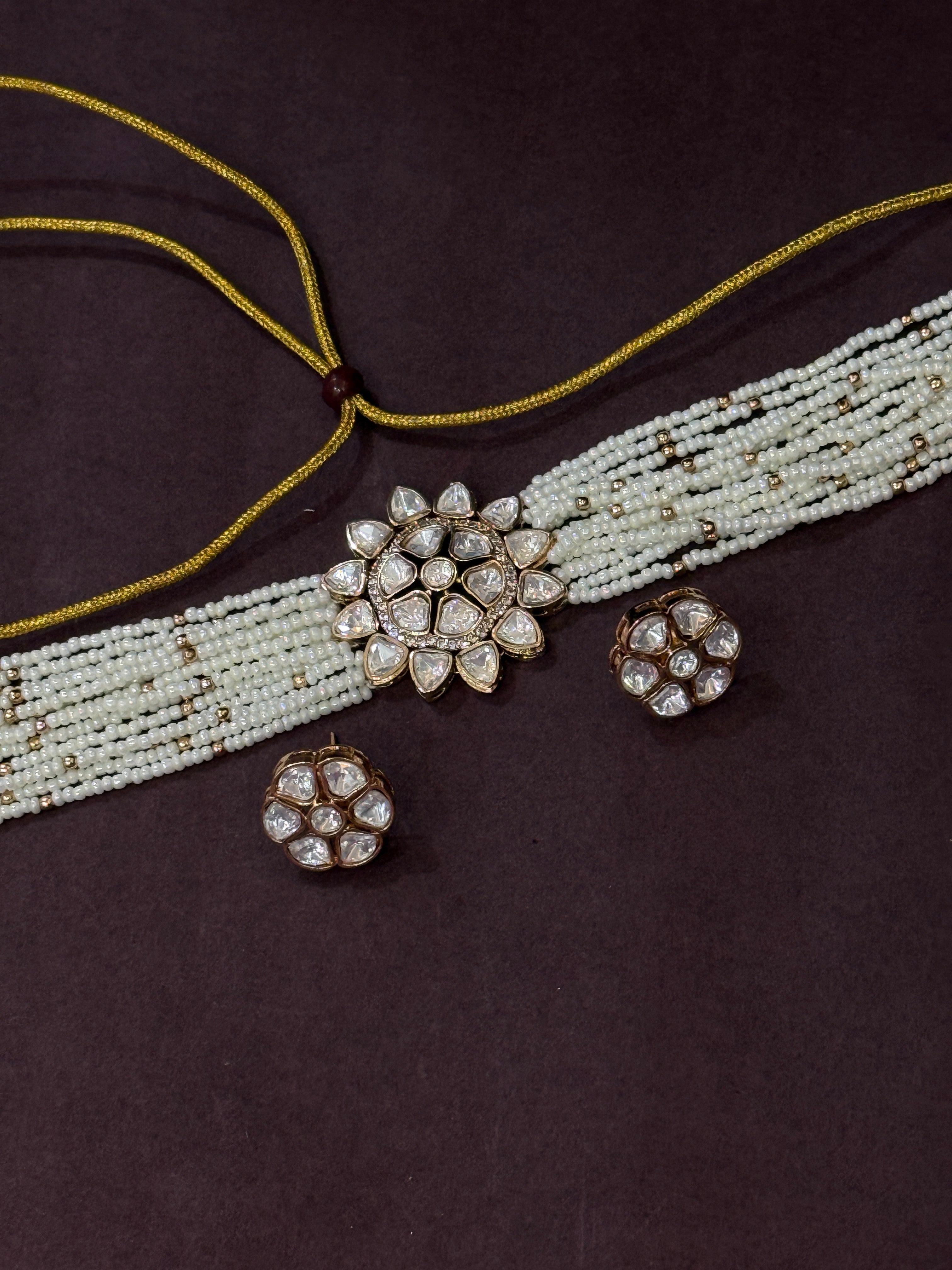 Moissanite centerpiece Kundan Pearl Neckset