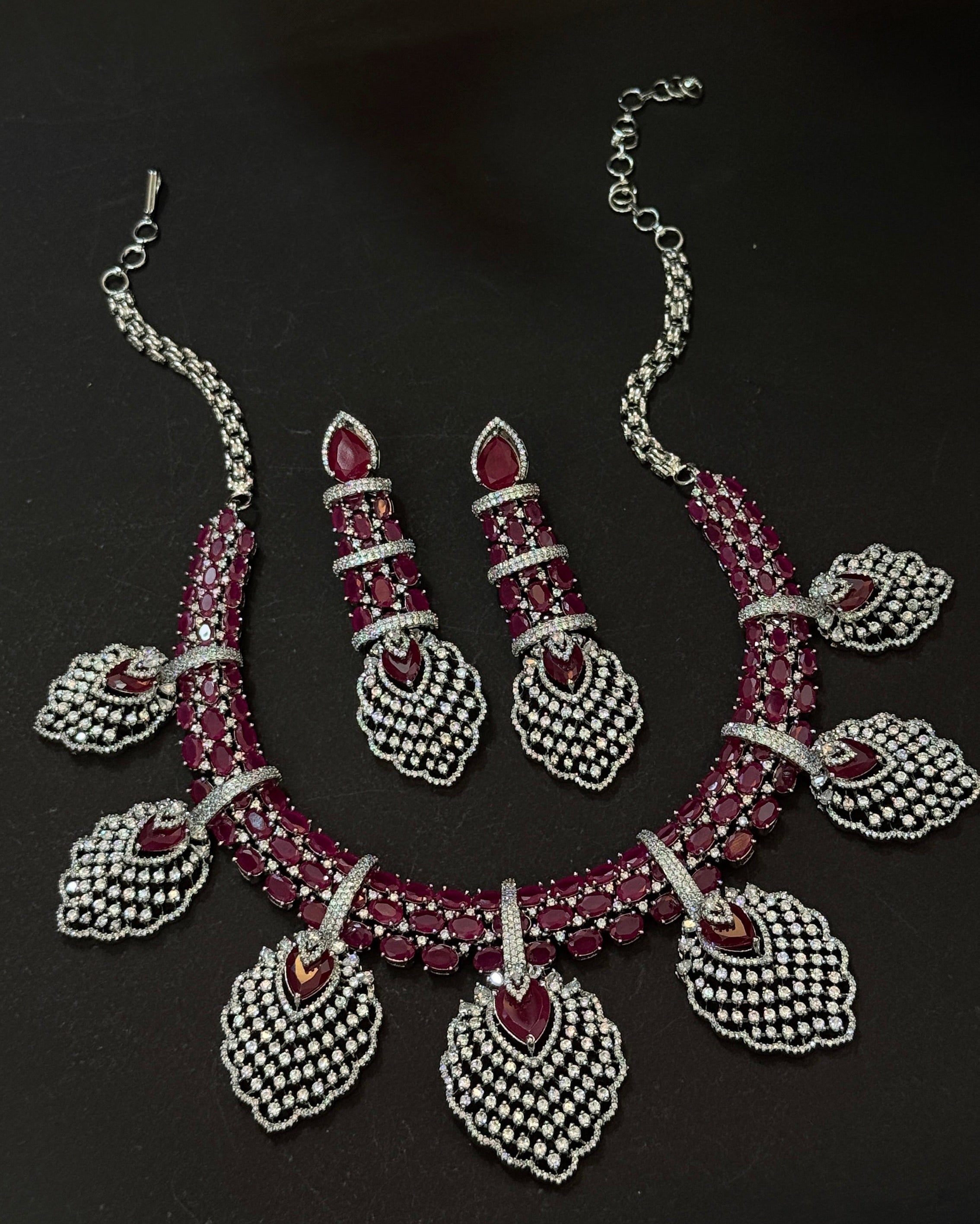 Elegant Maroon Crystal Wedding Jewellery Set