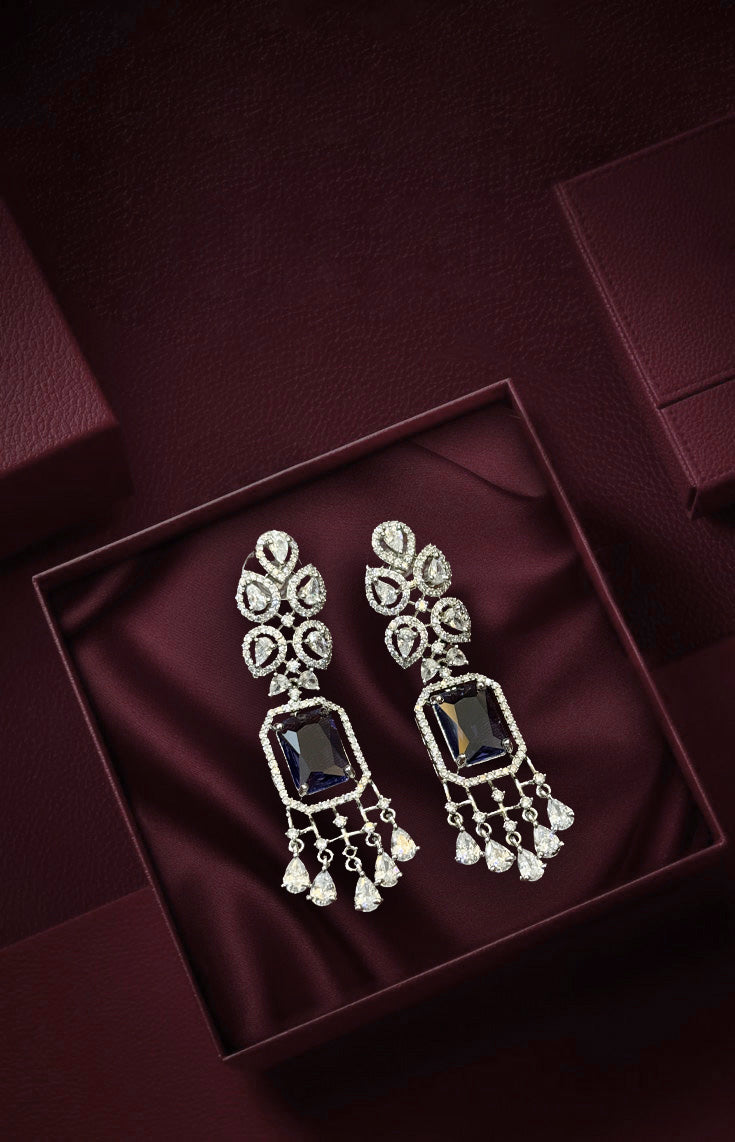 Royal Purple CZ Stone Drop Earrings