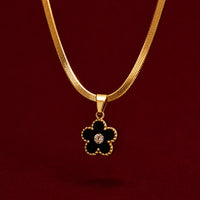 Gold-tone Black Flower Pendant-Lightweight Office Wear Jewellery