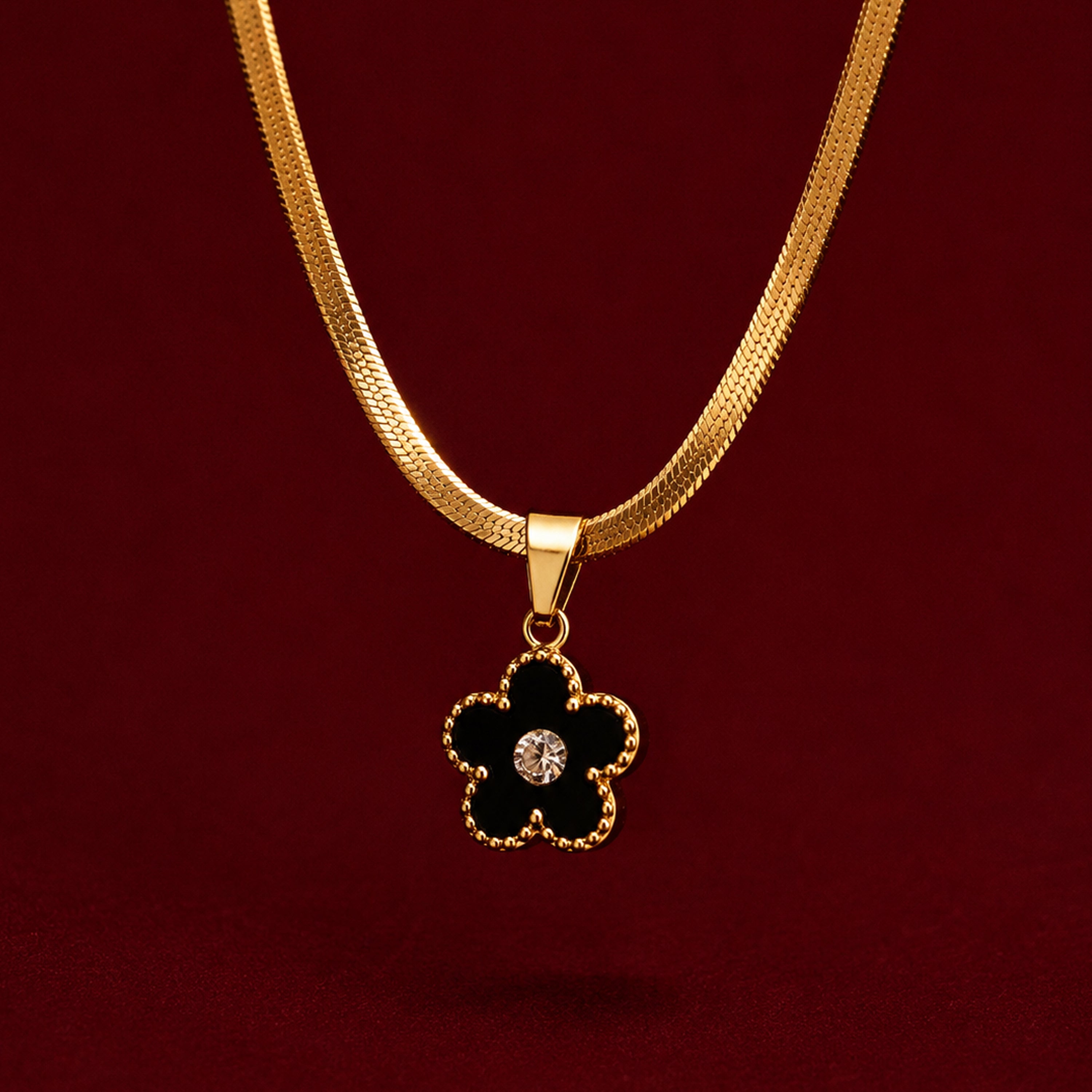 Gold-tone Black Flower Pendant-Lightweight Office Wear Jewellery