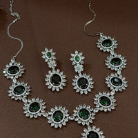 Royal Emerald Green American Diamond Necklace Set