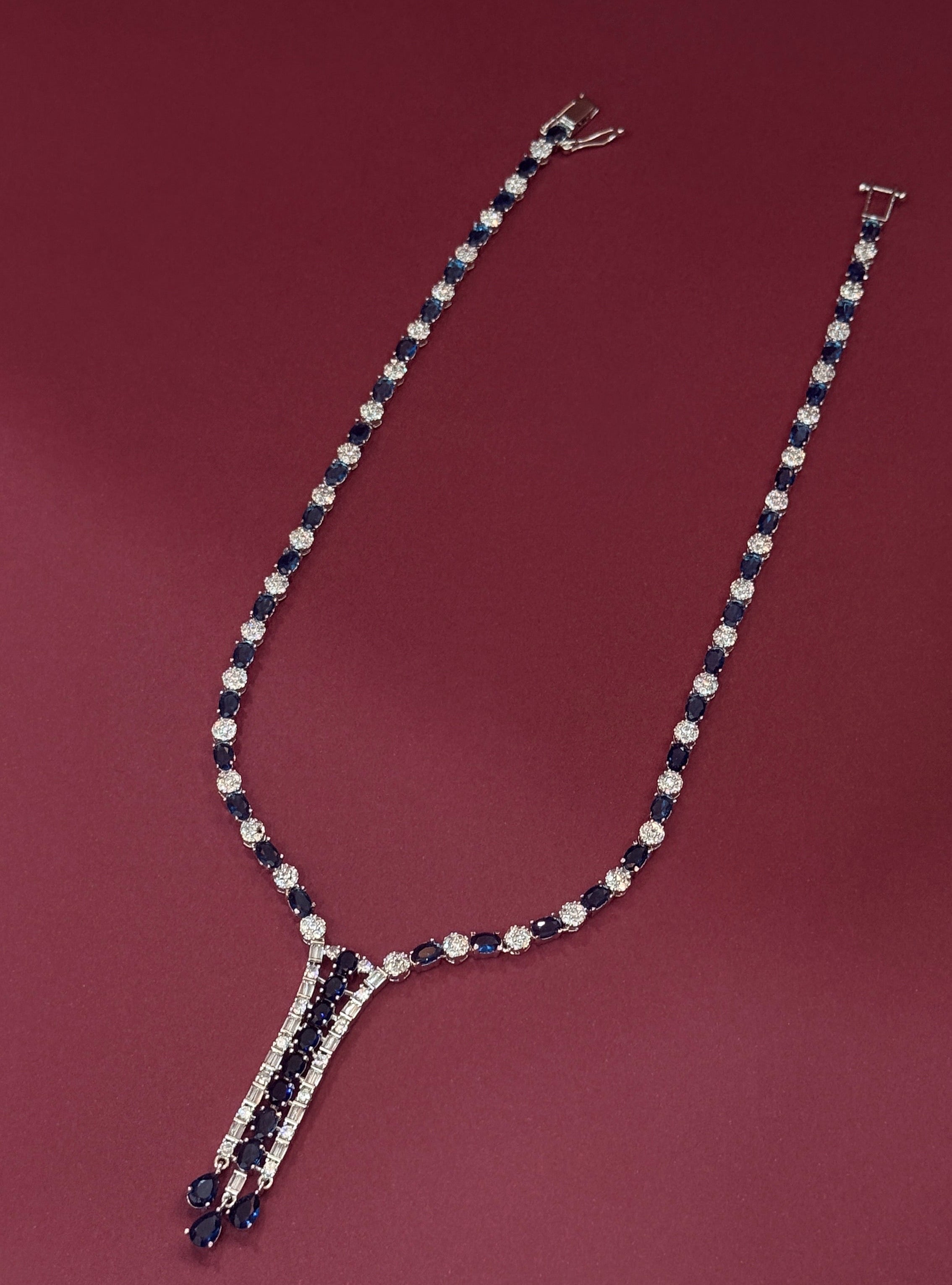 Midnight Sapphire AD Necklace Set with Dangling Earrings