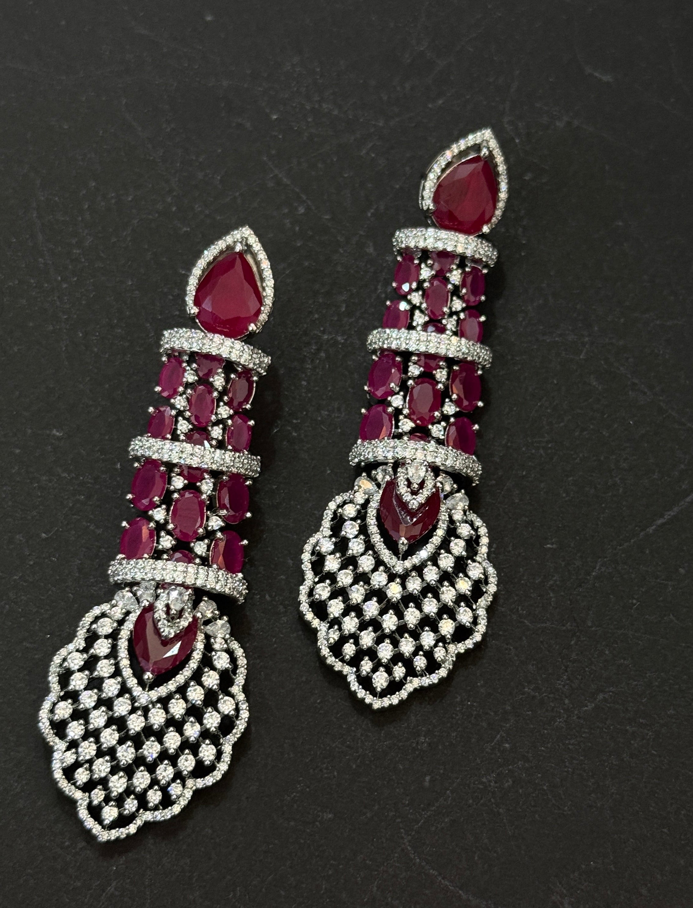 Elegant Maroon Crystal Wedding Jewellery Set
