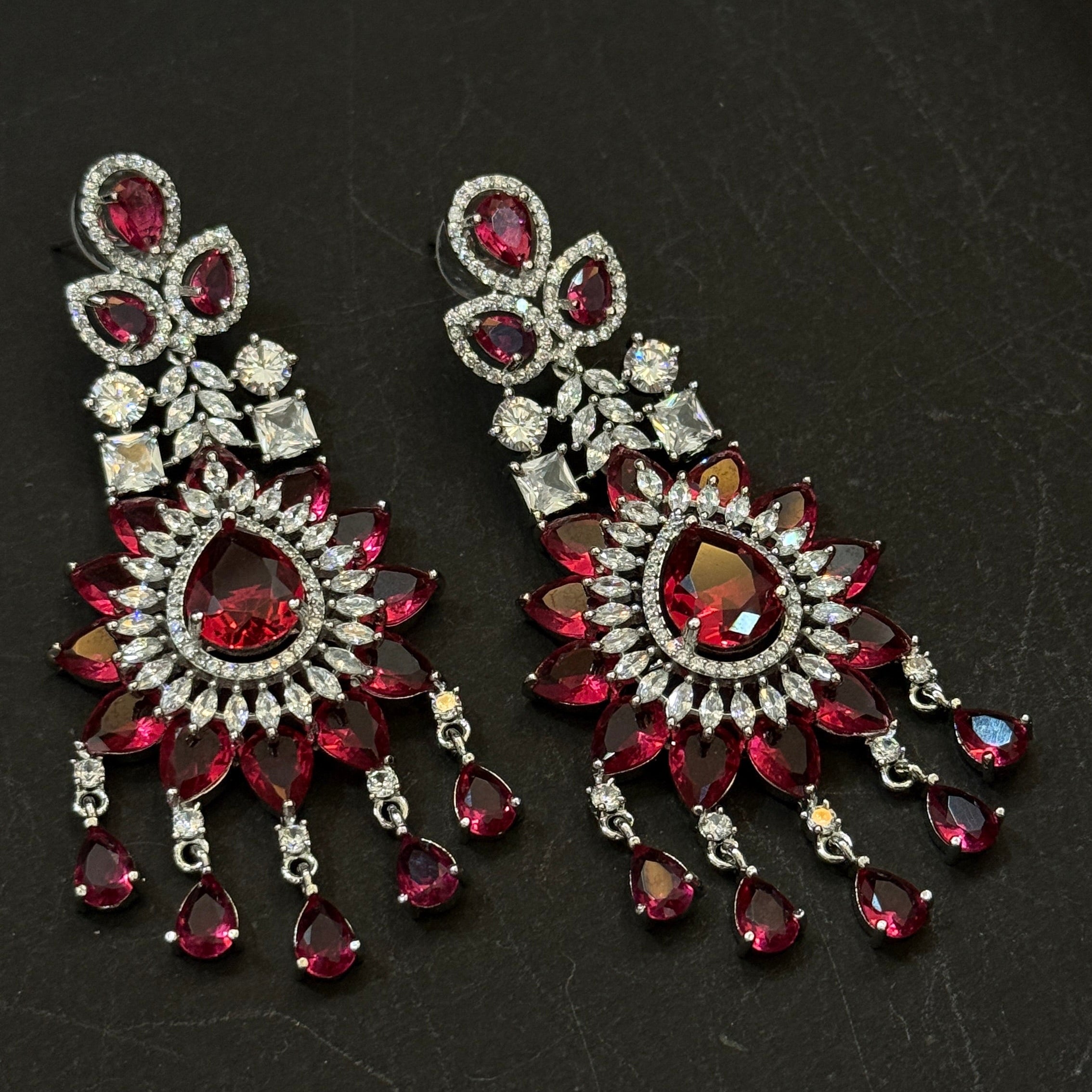 Ruby Red American Diamond Necklace Set