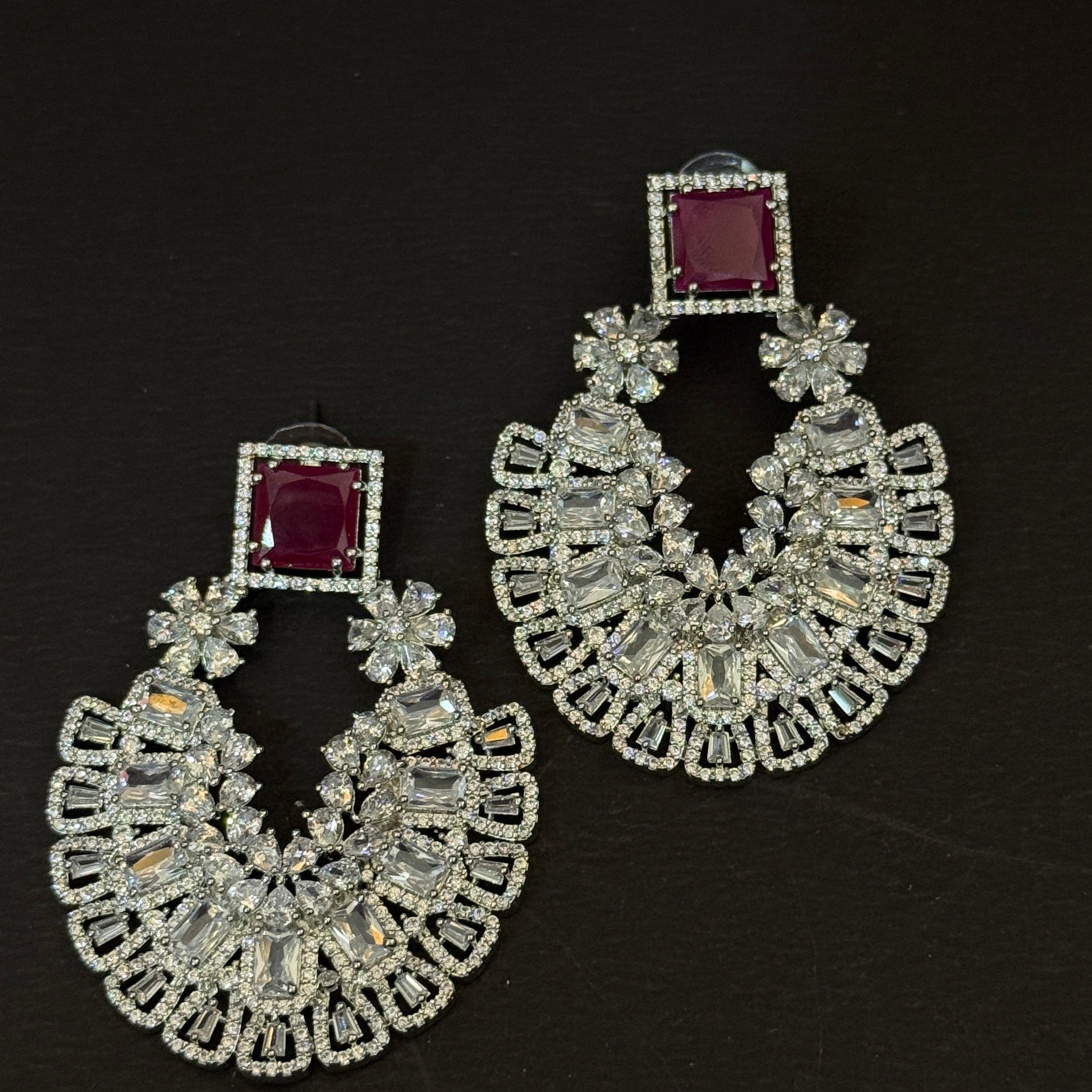 Royal Ruby CZ Stone Statement Earring