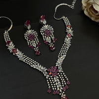 Mivanaa luxury Ruby Red CZ Stone Necklace Set