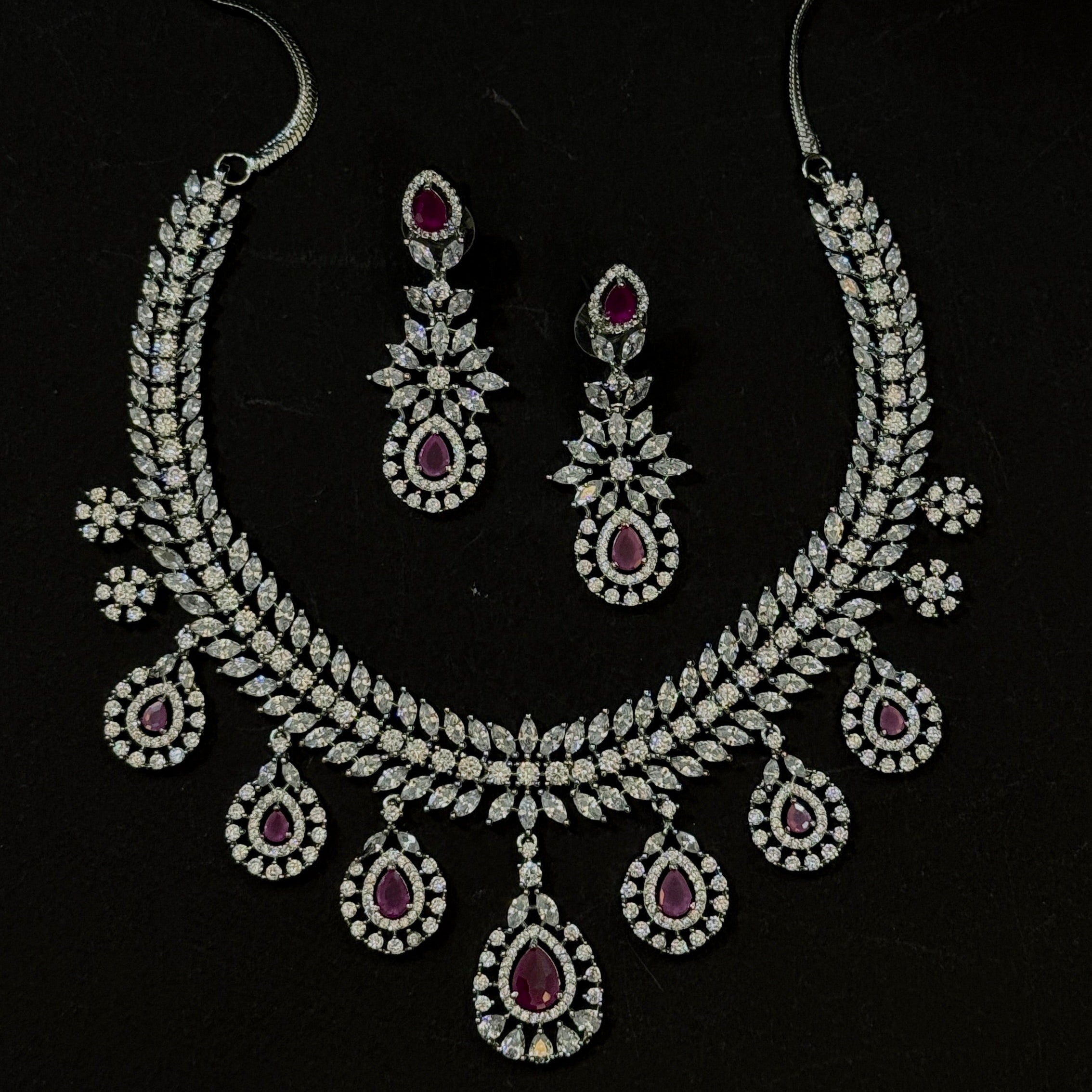 Royal Ruby American Diamond Necklace Set
