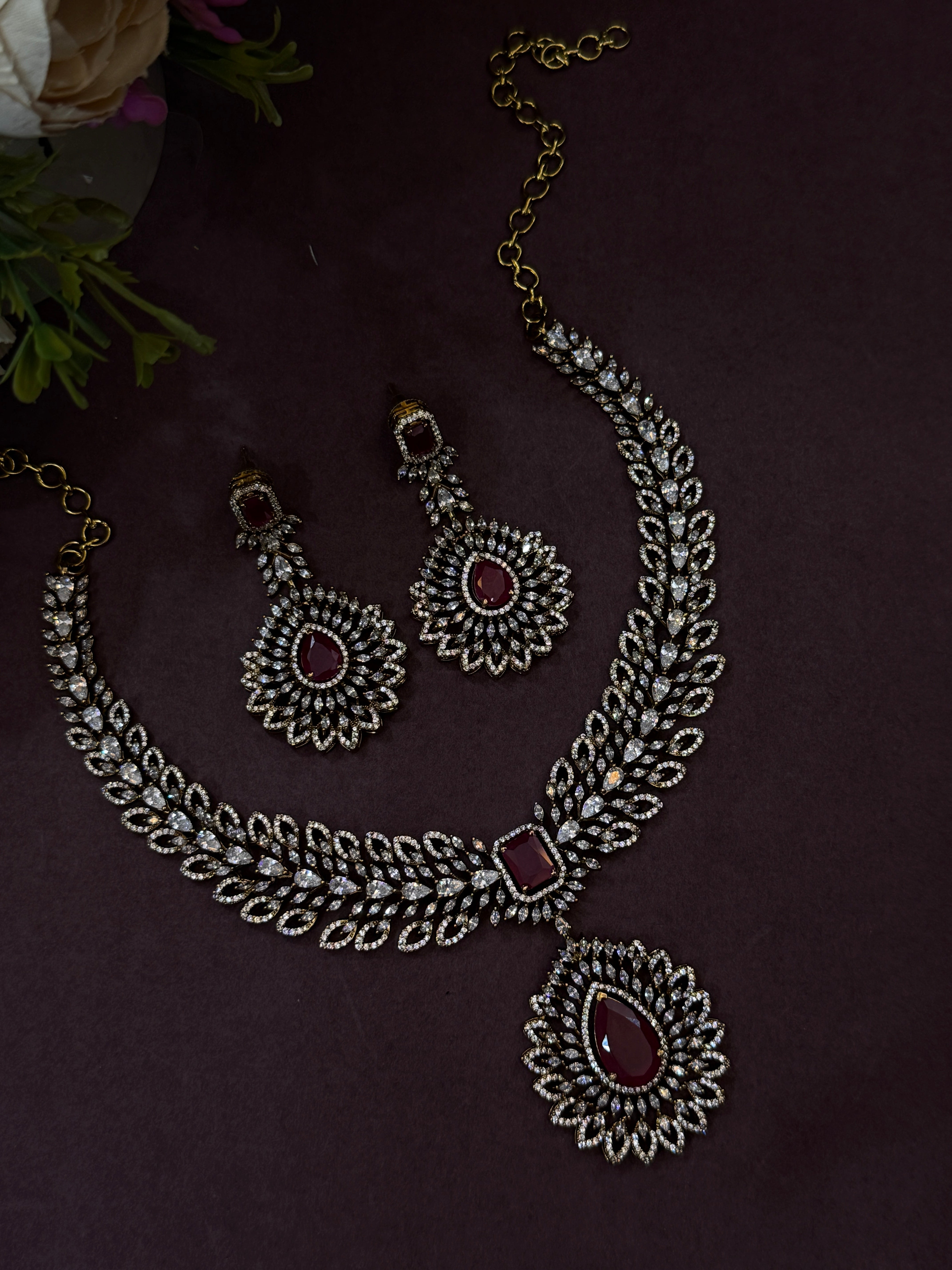 Victorian Ruby Kundan Necklace Set