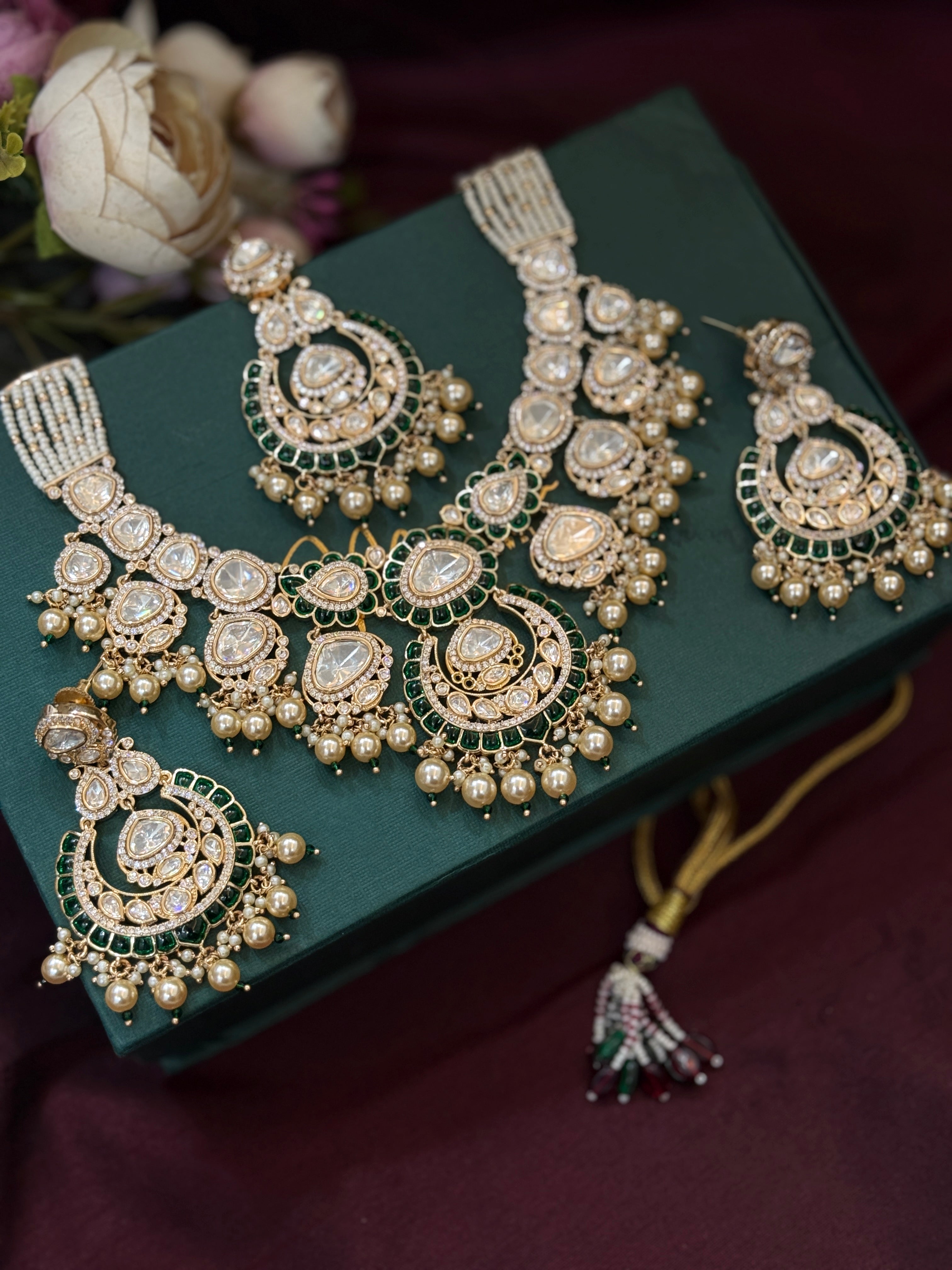 Green Enamel & Pearls |Royal Polki Wedding Necklace