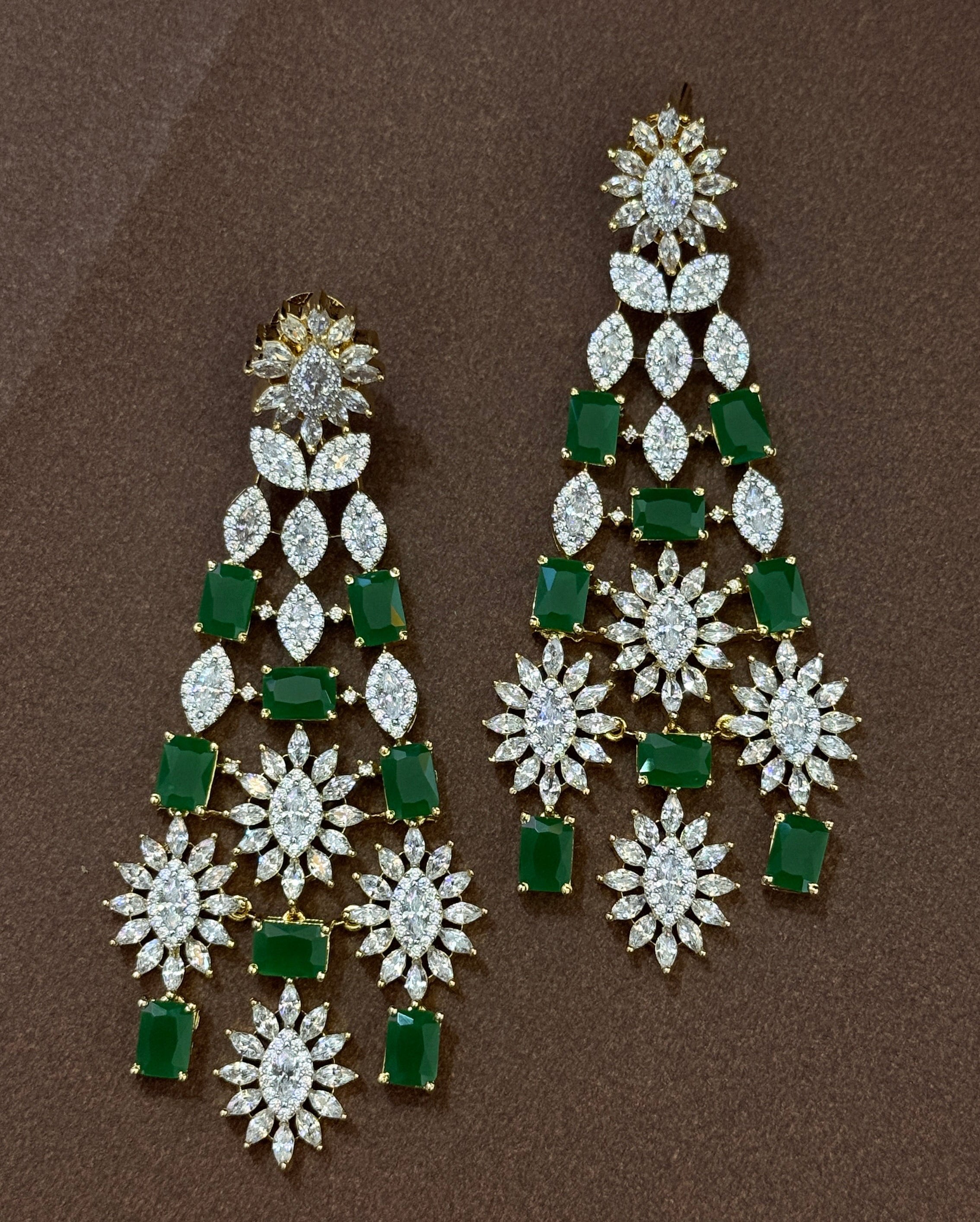 Emerald Green American Diamond Earrings