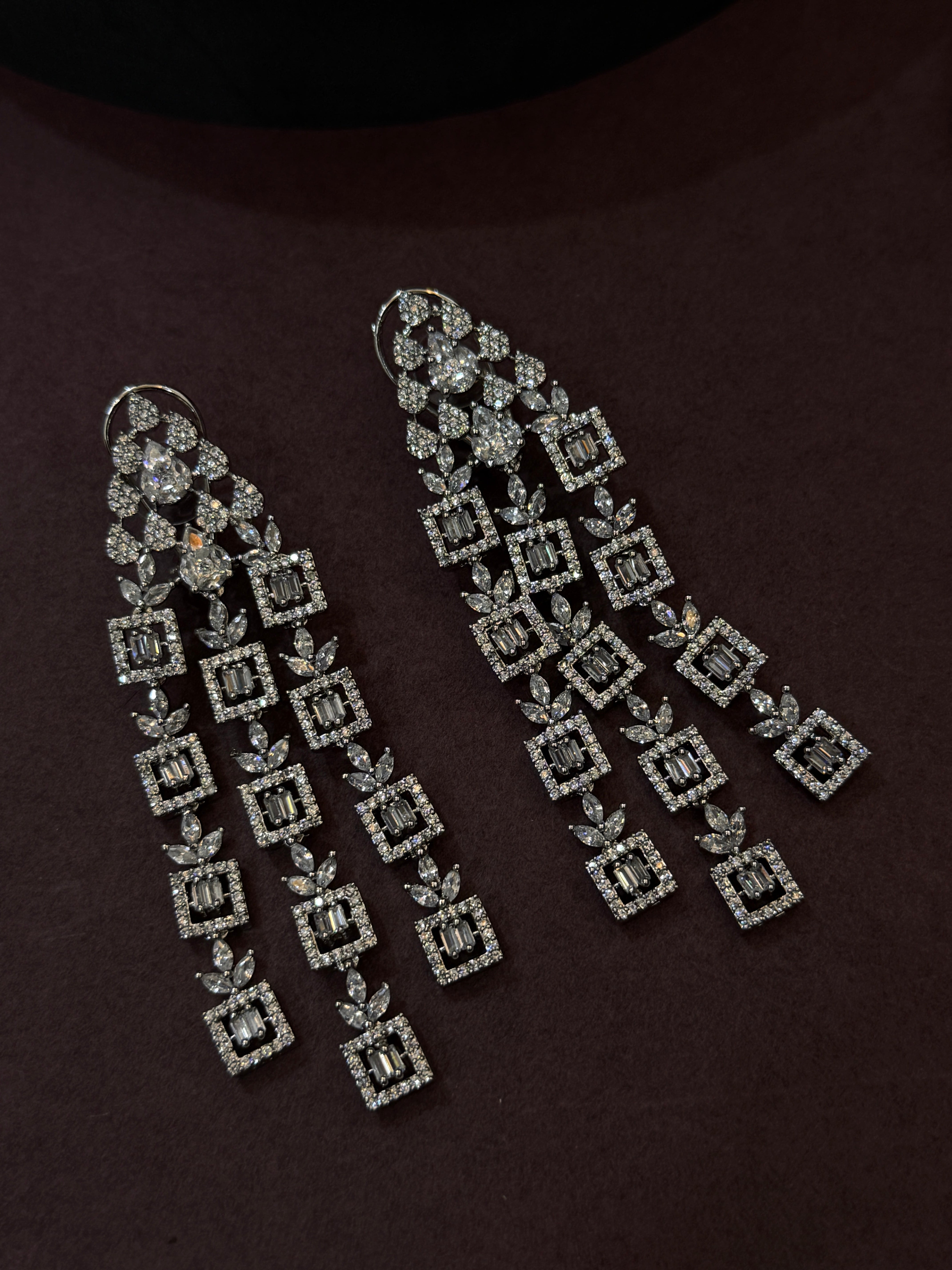 Glamorous CZ Stone Long Dangling Earrings