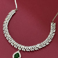 Emerald Teardrop AD Stone Necklace Set with Leaf Design