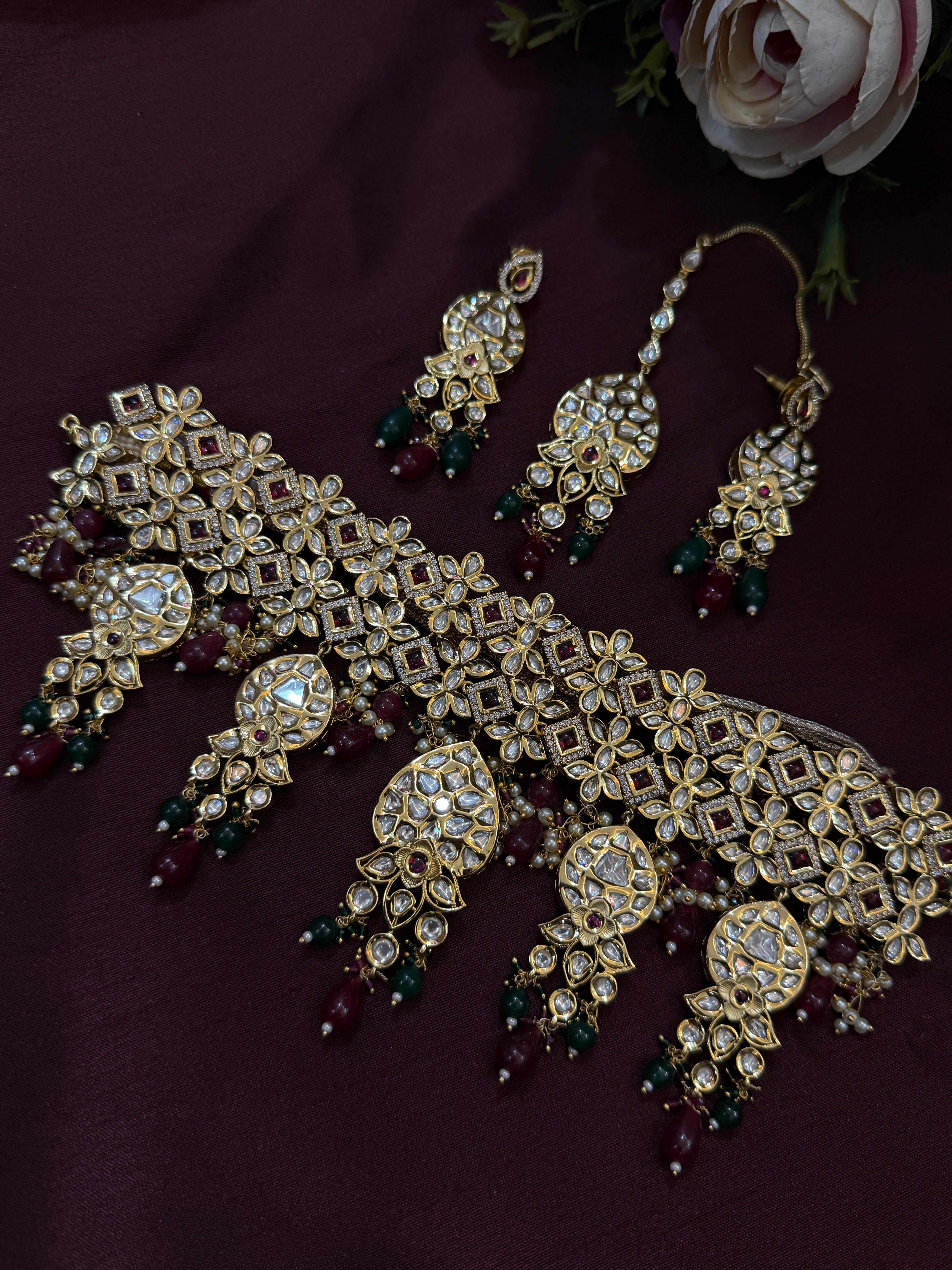 Gold Plated Kundan Bridal Necklace Set for Wedding