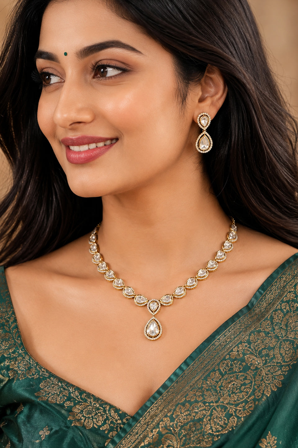 Luxury Indian Polki Kundan Jewelry Set