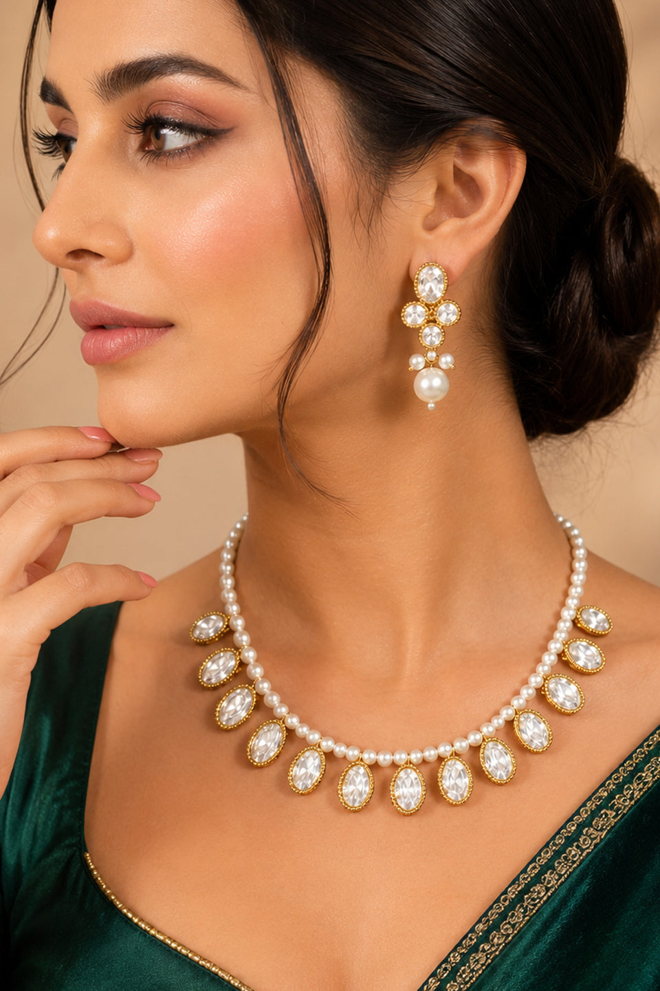 Delicate Pearl Polki Kundan Necklace