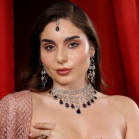 Lavender Teardrop American Diamond Statement Jewelry Set for Women