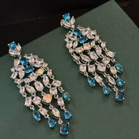 Luxury Blue Crystal Chandelier Earrings in Silver Tone