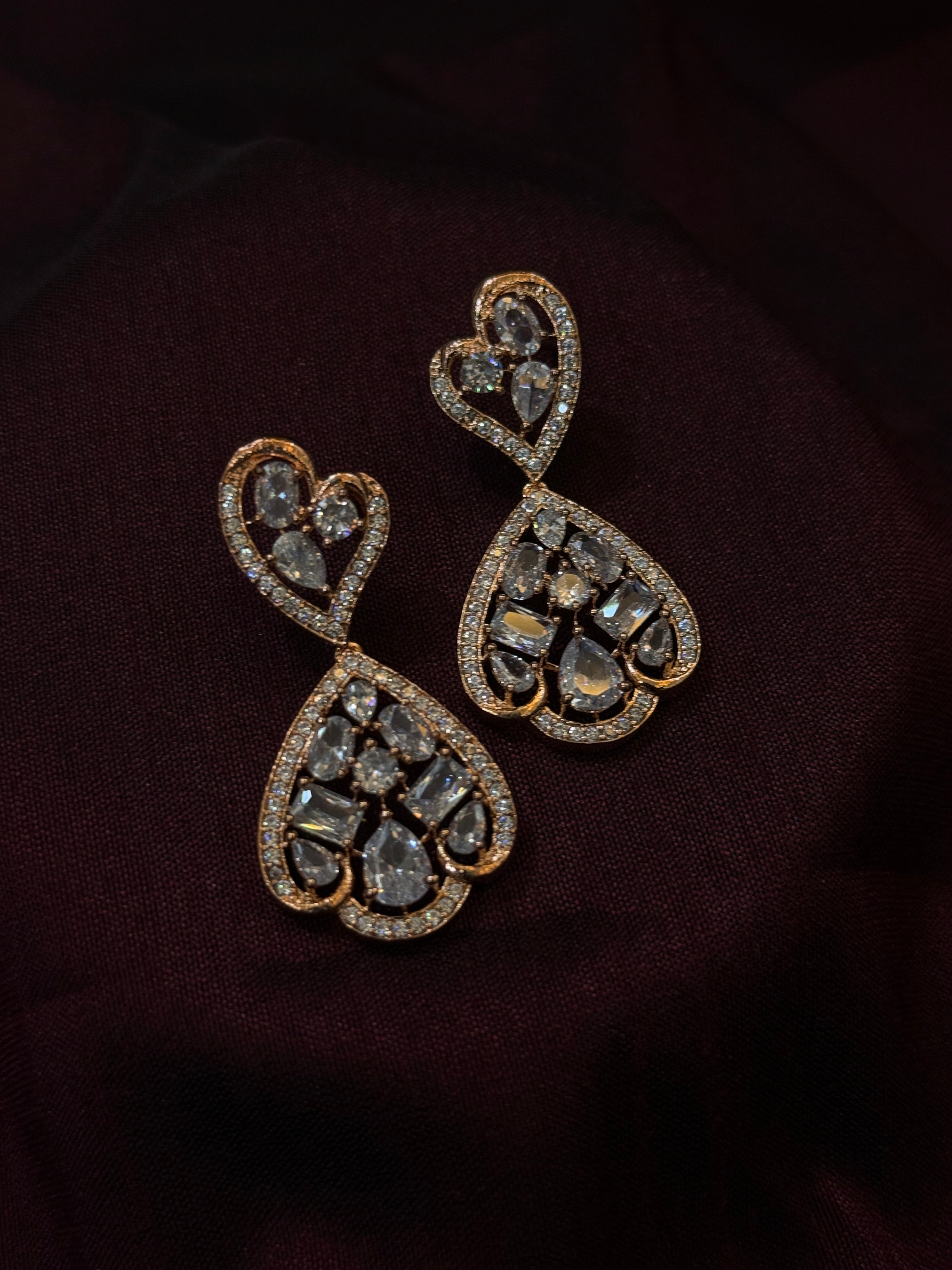 Dual Heart American Diamond Earrings