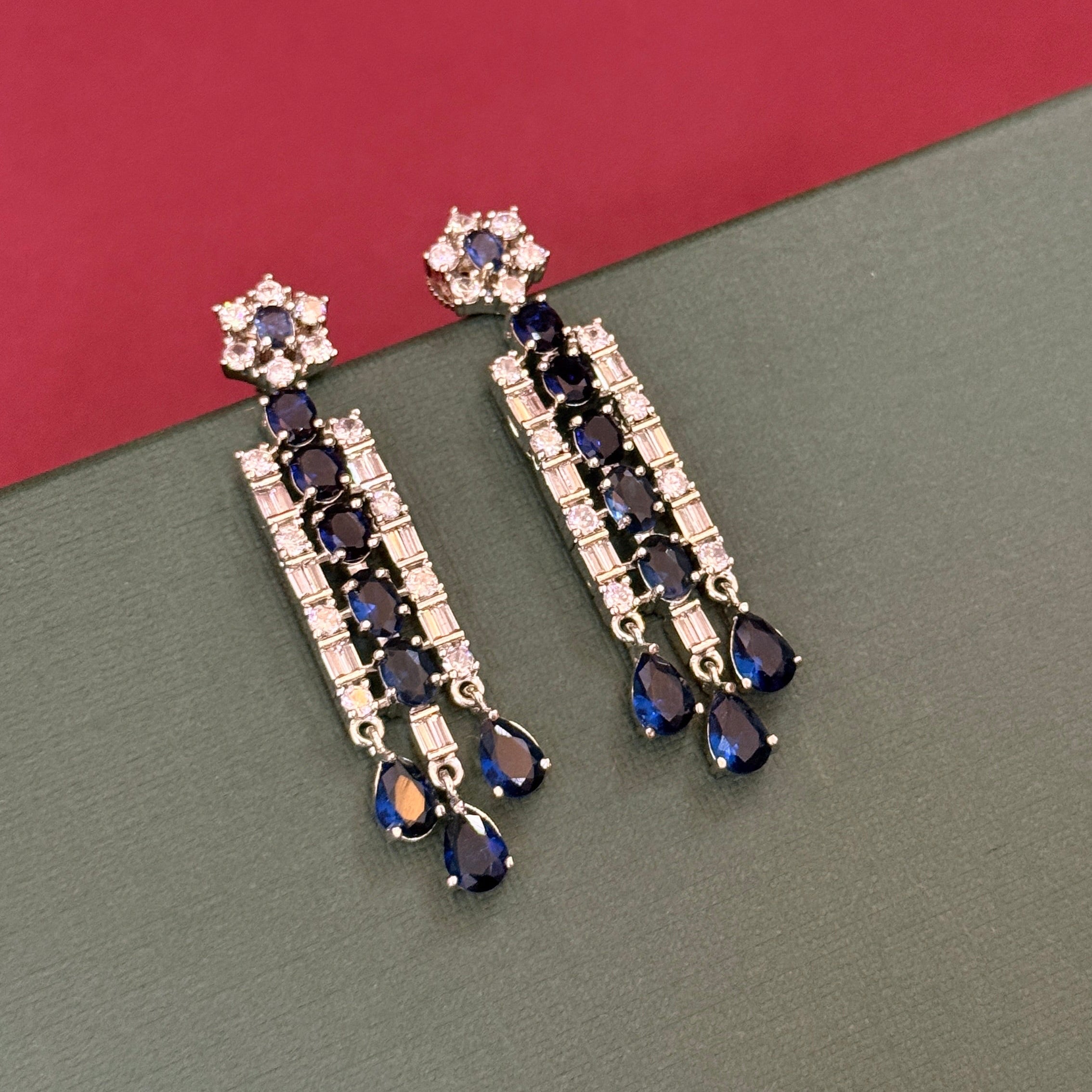 Midnight Sapphire AD Necklace Set with Dangling Earrings