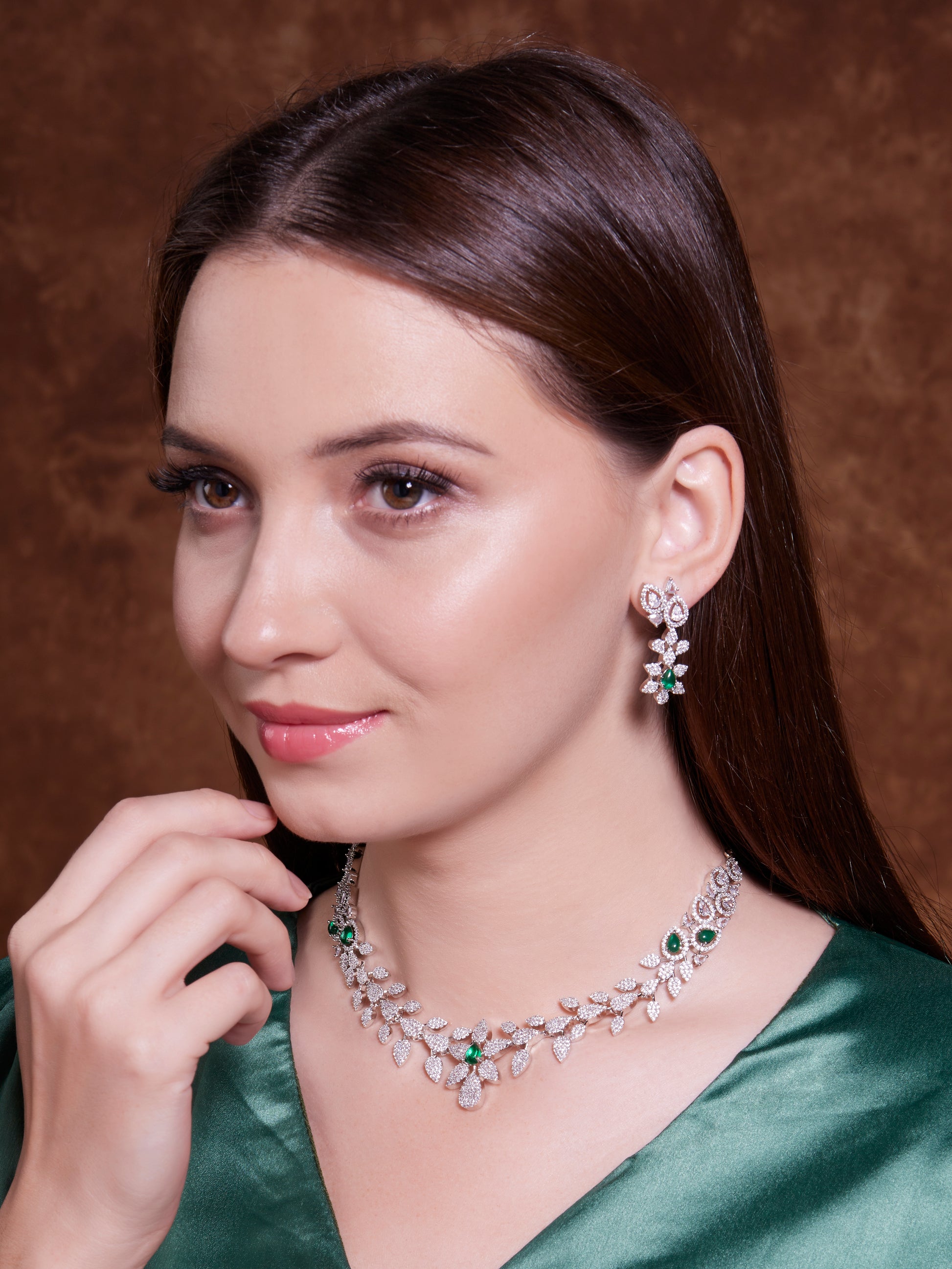 American diamond green crystal jewelry set - Mivanaa