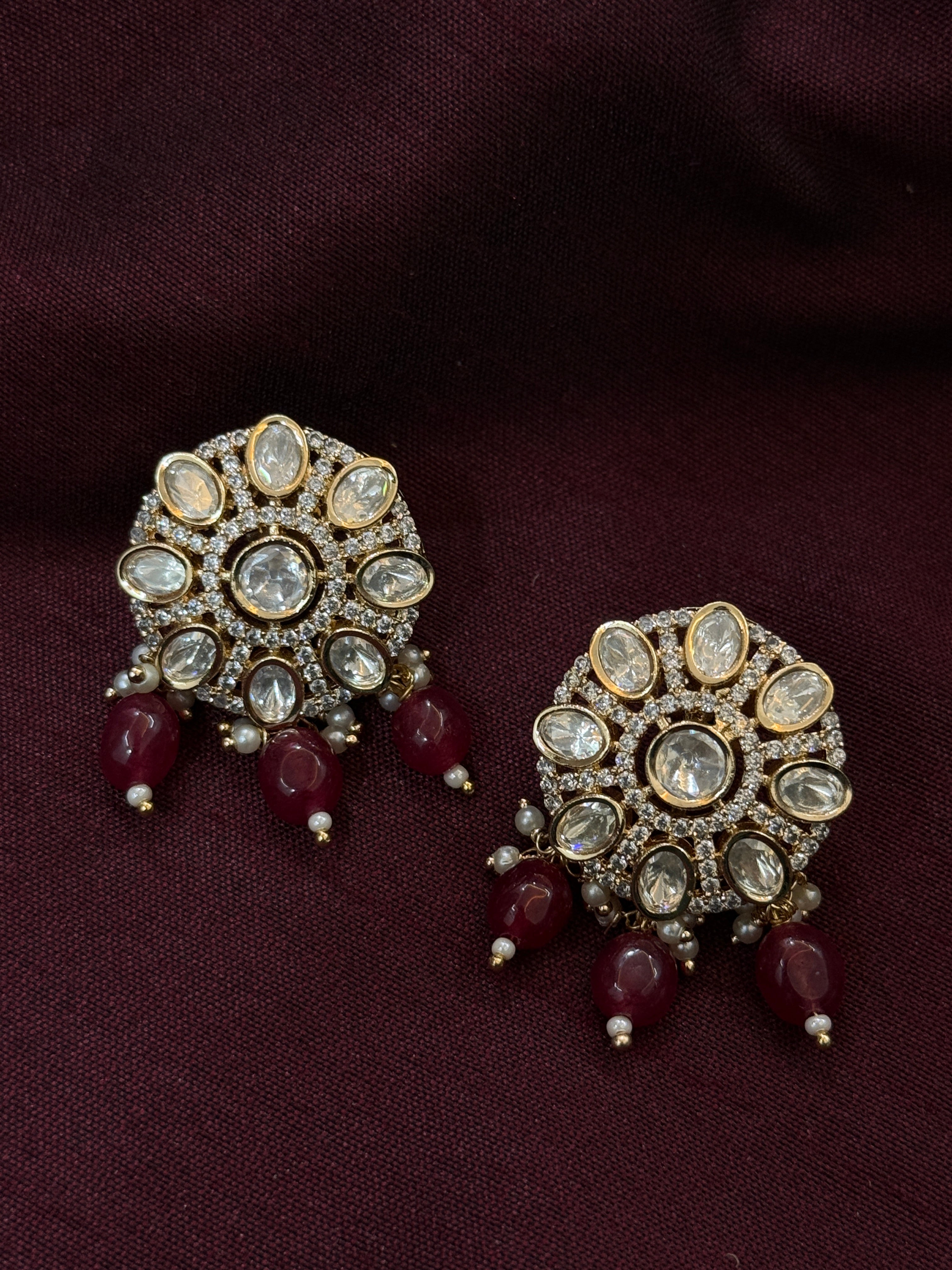 Real Polki Kundan Ruby Red Beads Choker Set with Earring