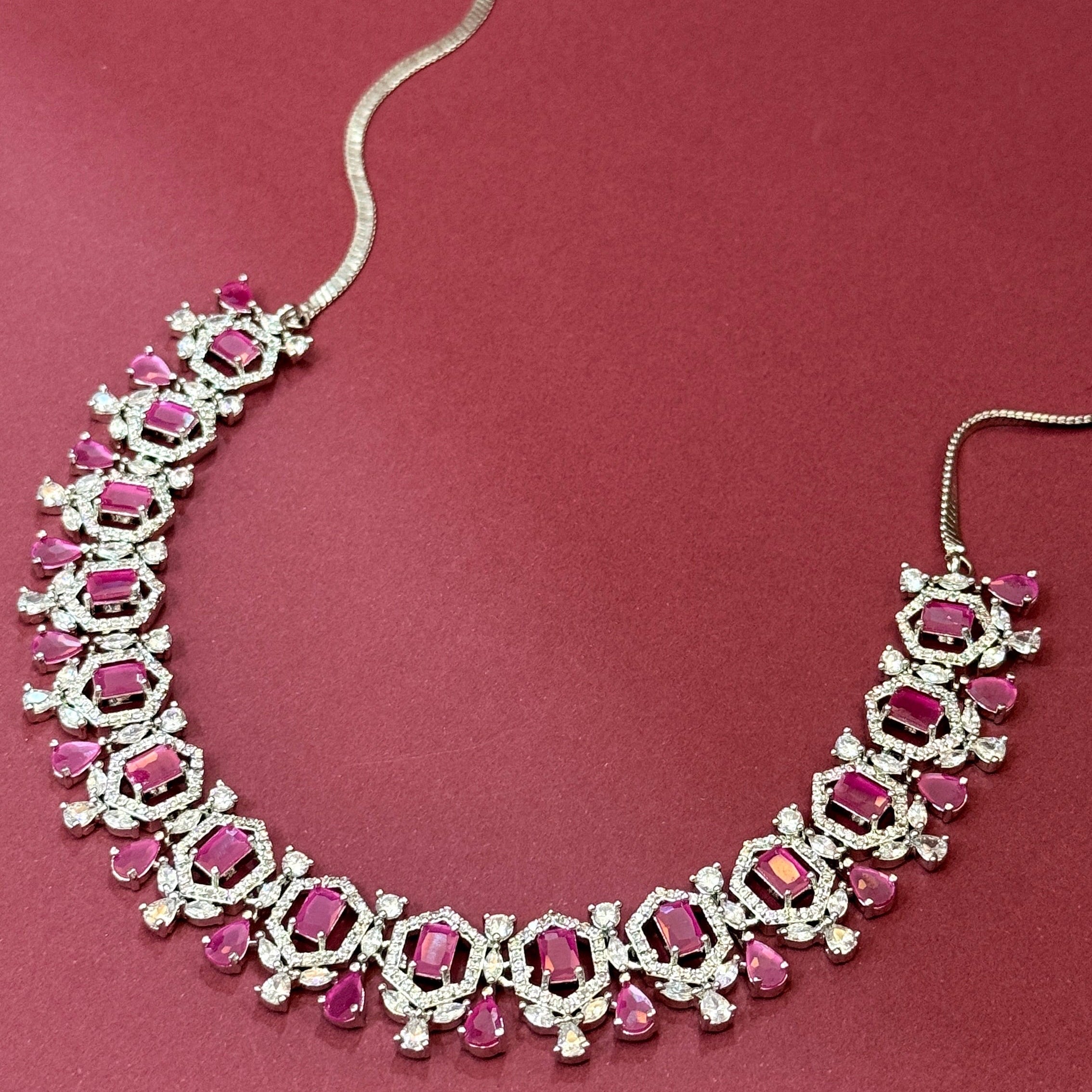 Royal Ruby Sparkle Drop Earrings & Necklace Set