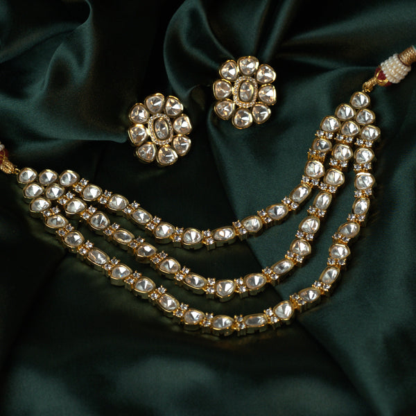 Gold Tone KundanThree Layer Necklace Set - Mivanaa
