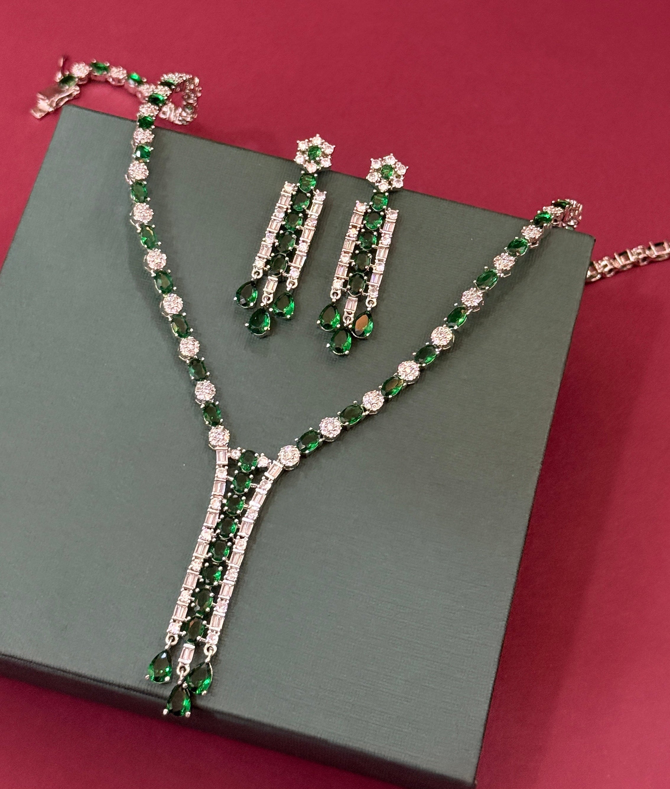 Emerald Green AD Stone Layered Necklace Set