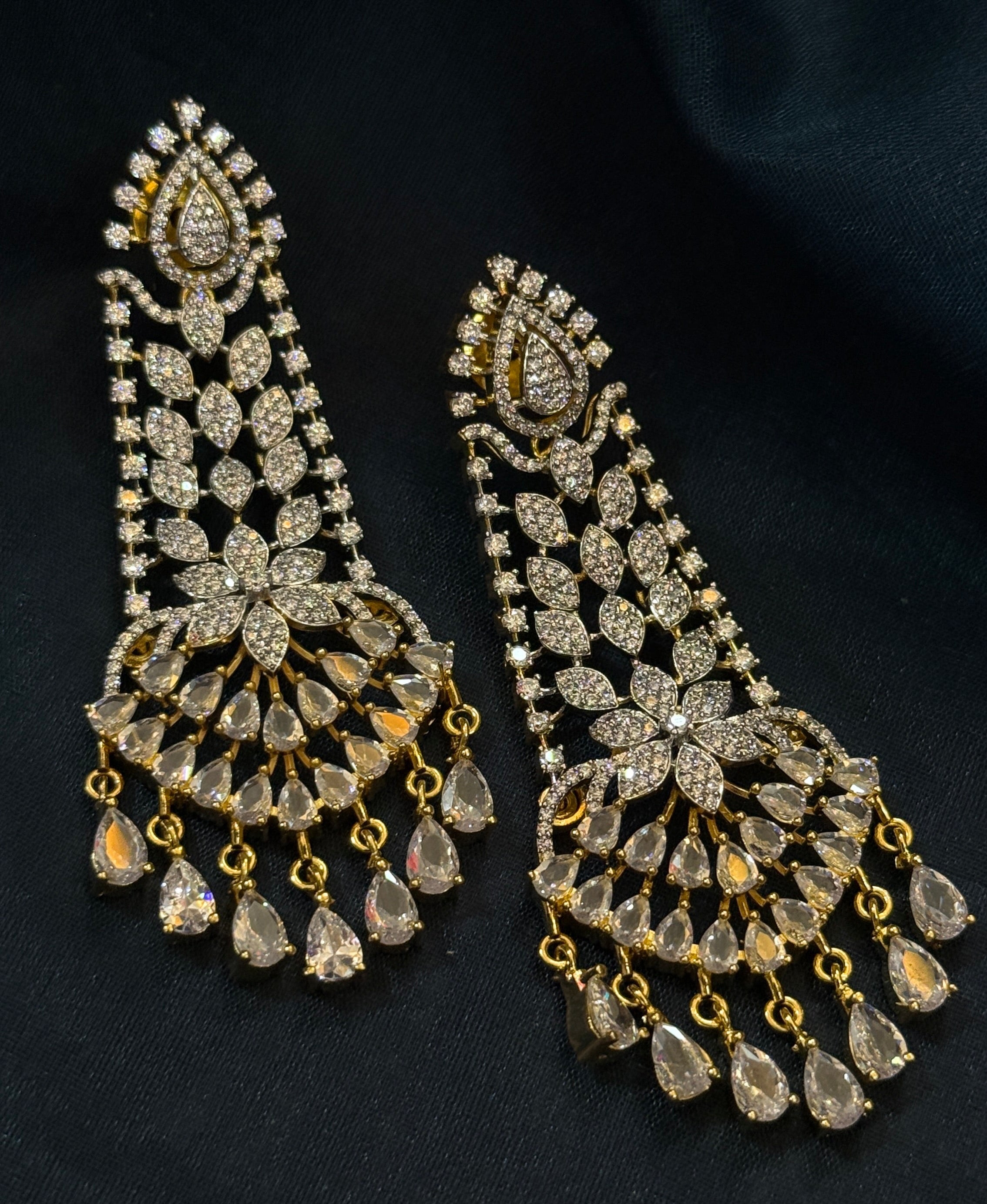 Bridal Style American Diamond Long Earrings with Teardrop Stones